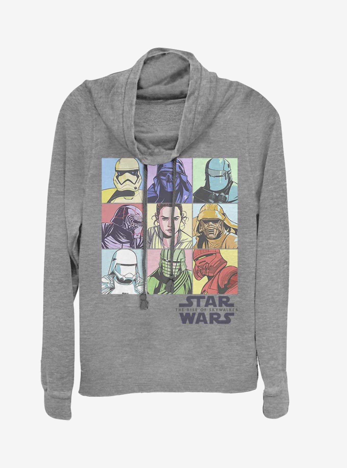 Star Wars Episode IX The Rise Of Skywalker Pastel Rey Boxes Cowlneck Long-Sleeve Womens Top, GRAY HTR, hi-res