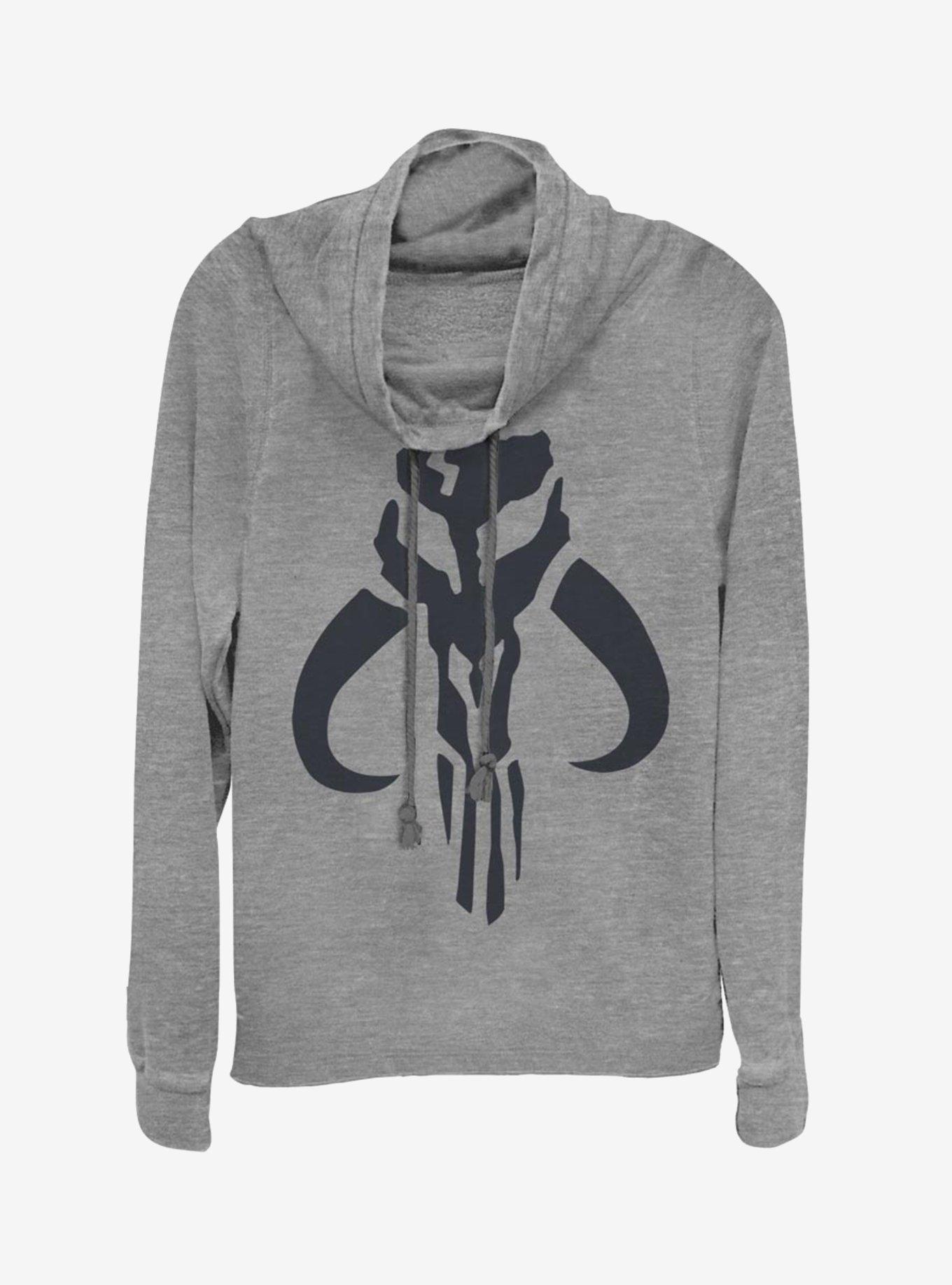 Star Wars The Mandalorian Simple Symbol Cowlneck Long-Sleeve Womens Top, GRAY HTR, hi-res