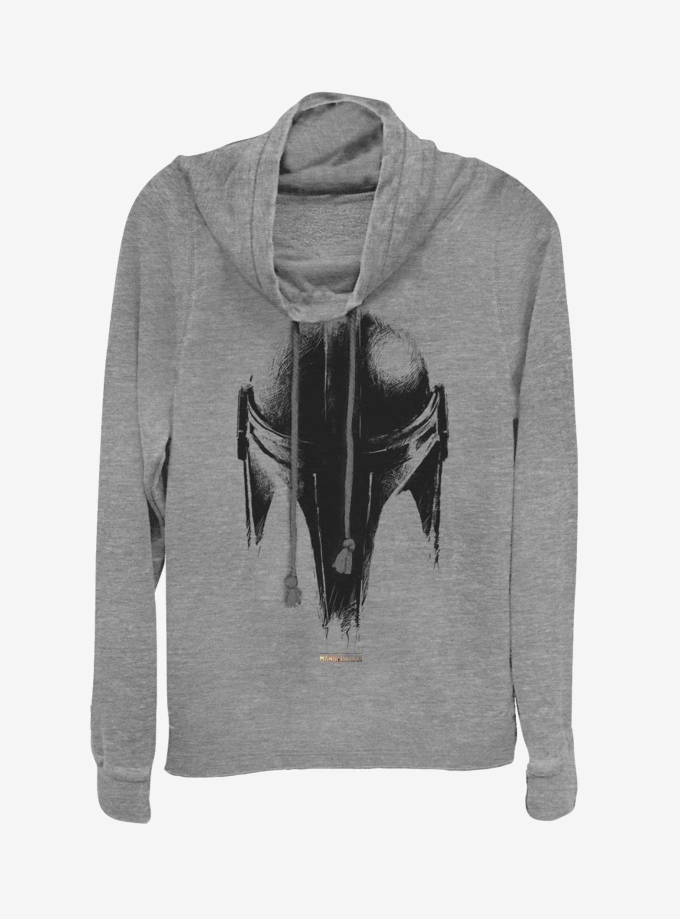 Star Wars The Mandalorian Sketch Helm Cowlneck Long-Sleeve Womens Top, GRAY HTR, hi-res