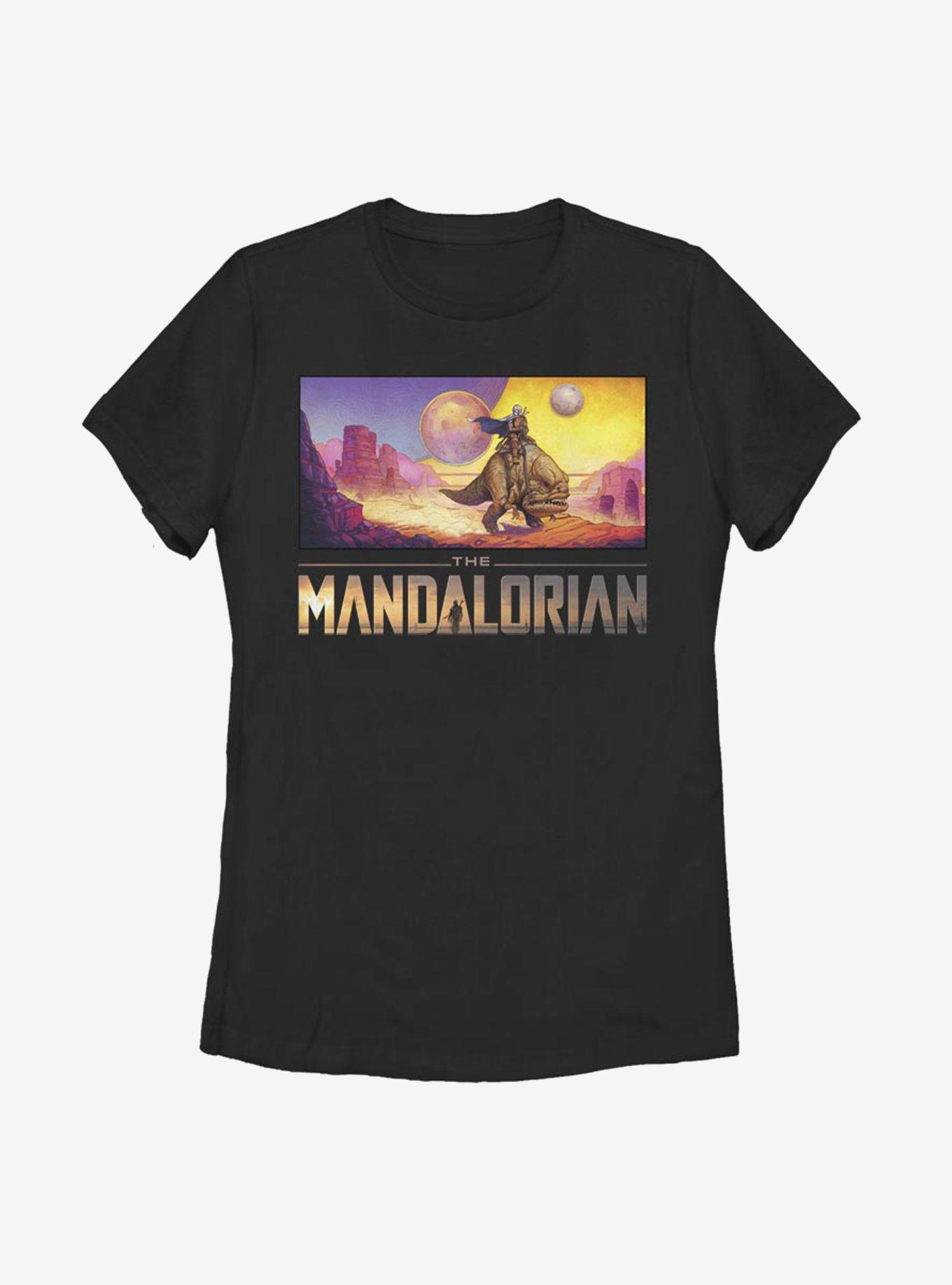 Star Wars The Mandalorian Colorful Mandalorian Landscape Womens T-Shirt, BLACK, hi-res