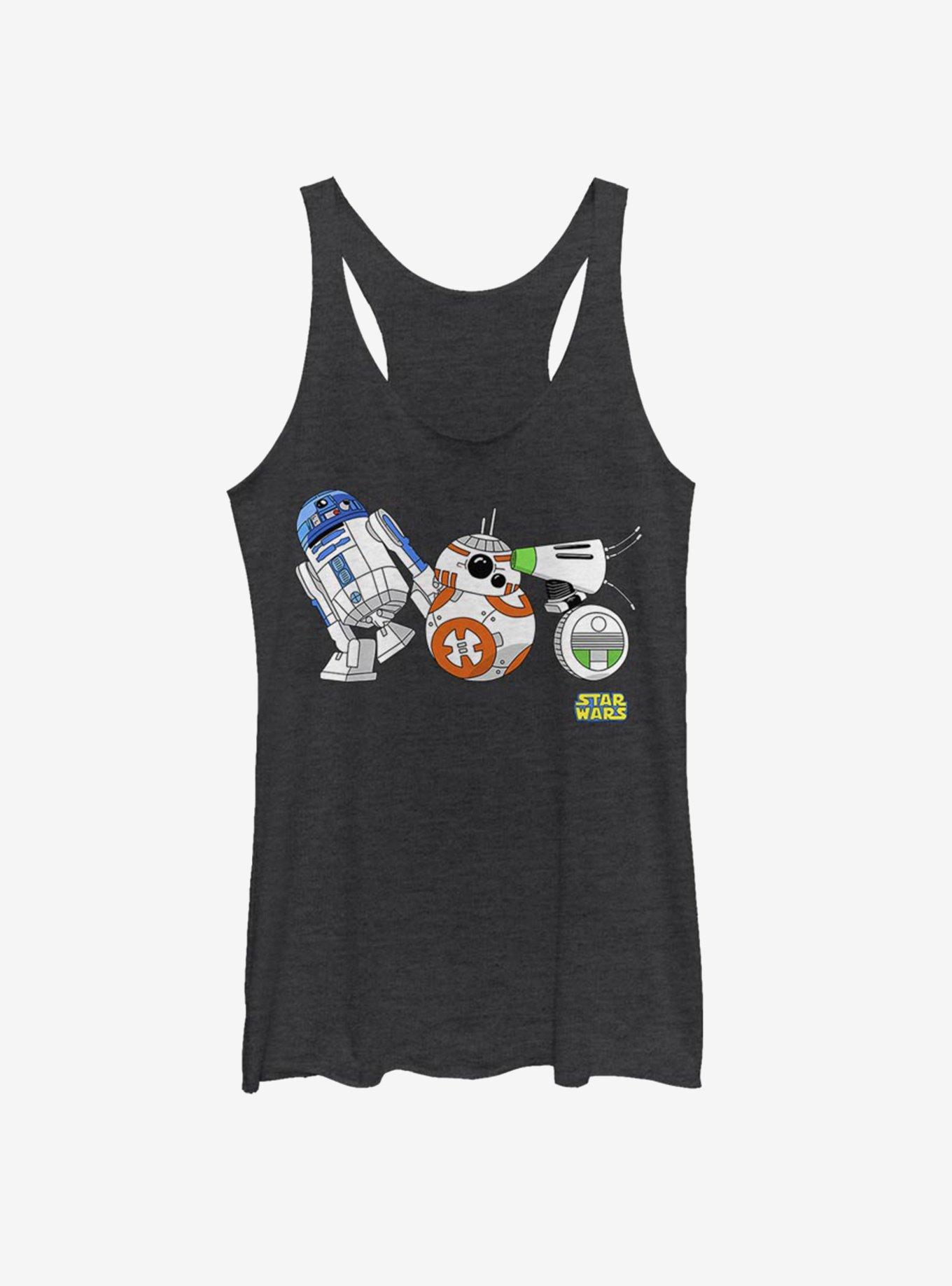 Star Wars Episode IX The Rise Of Skywalker Cartoon Droid Lineup Womens Tank Top, BLK HTR, hi-res