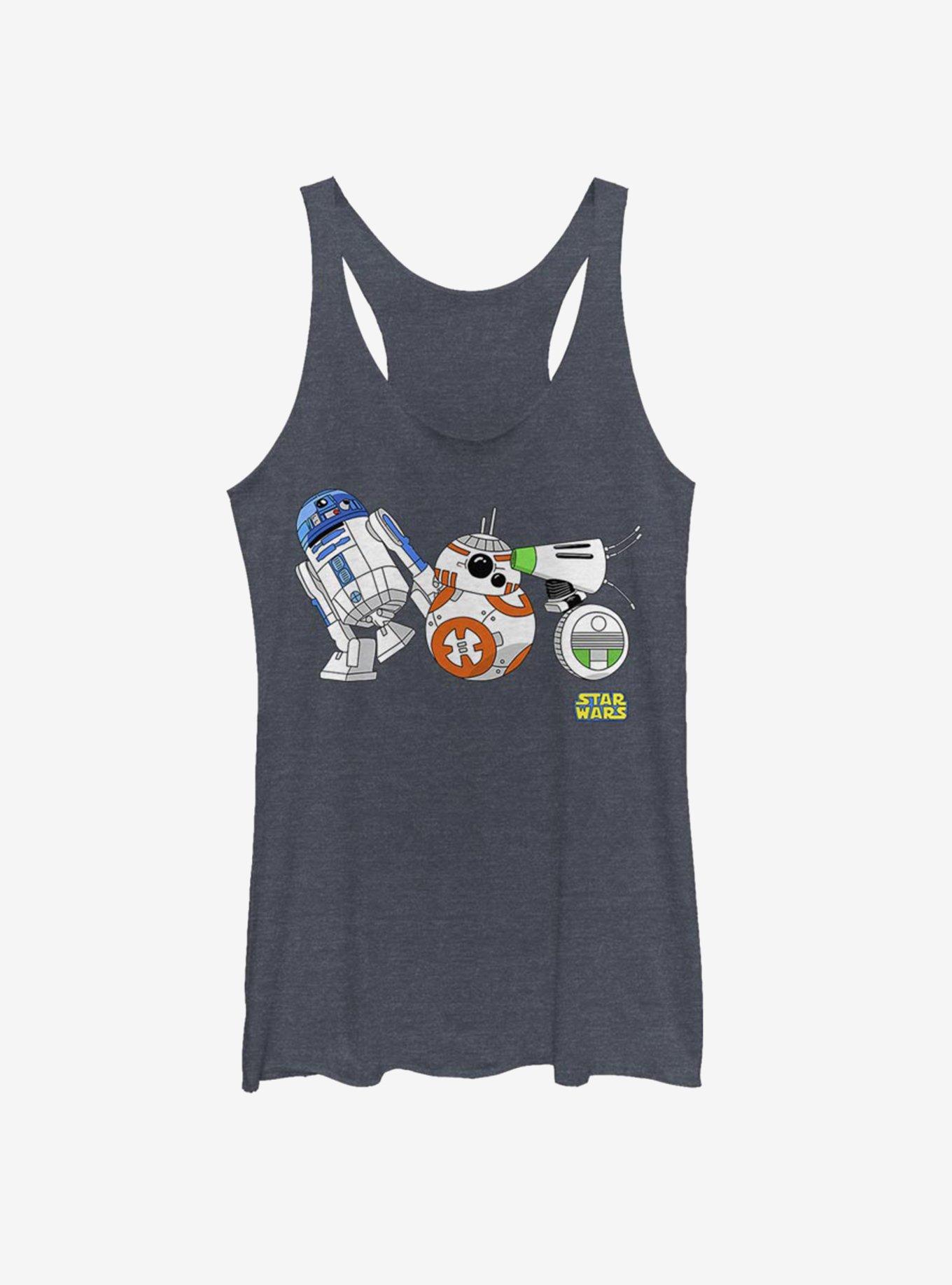 Star Wars Episode IX The Rise Of Skywalker Cartoon Droid Lineup Womens Tank Top, NAVY HTR, hi-res