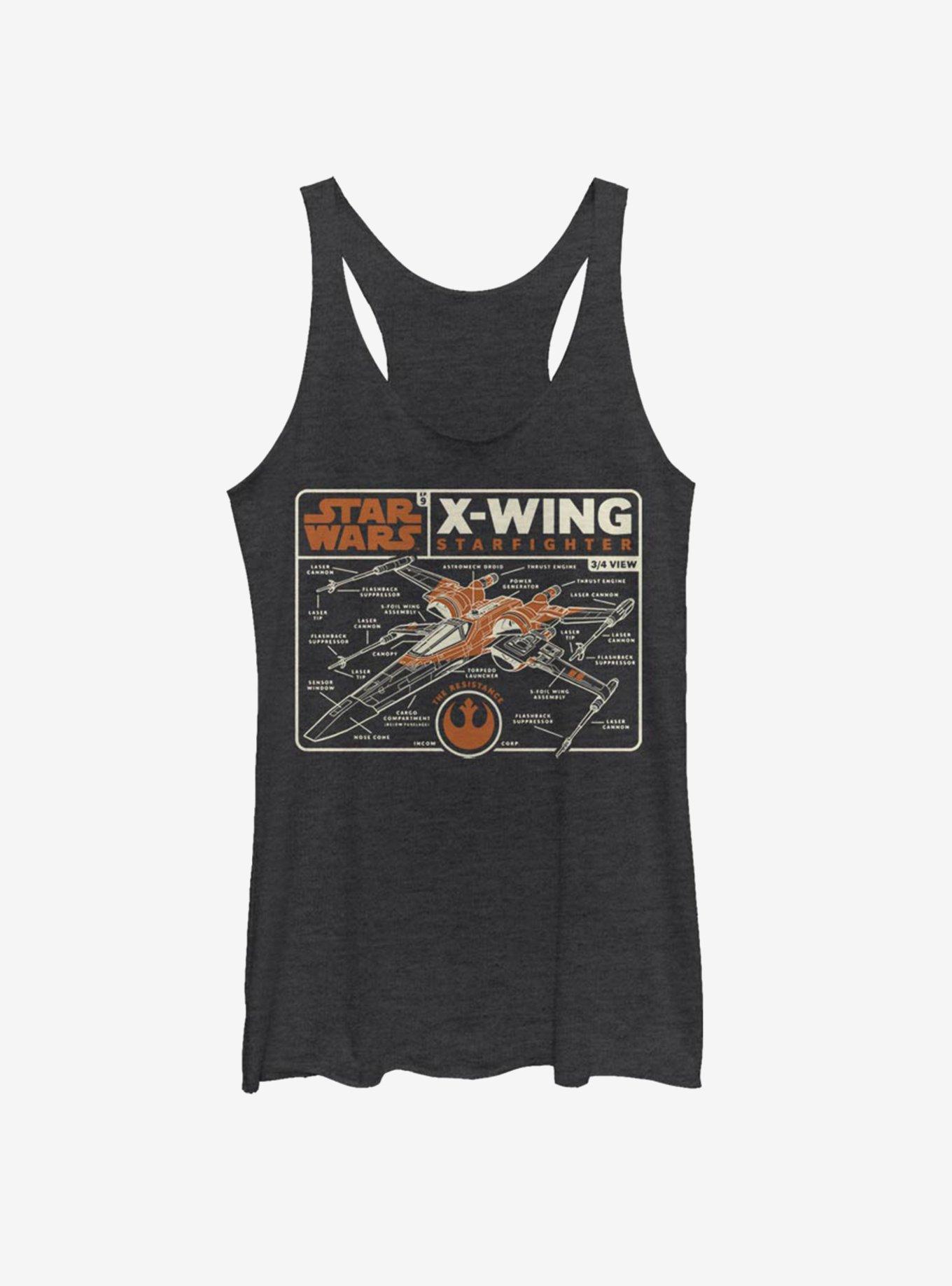 Star Wars Episode IX The Rise Of Skywalker Starfigher Schematic Womens Tank Top, BLK HTR, hi-res