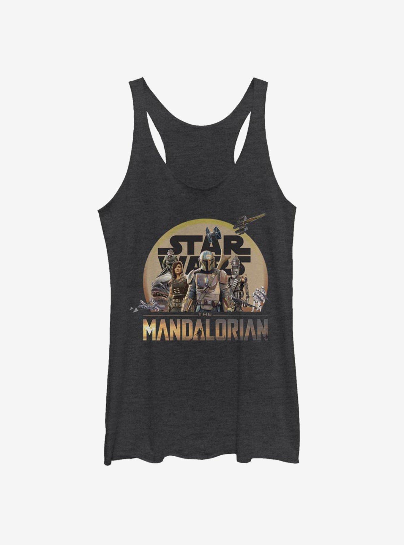 Star Wars The Mandalorian Charcter Action Pose Womens Tank Top, BLK HTR, hi-res