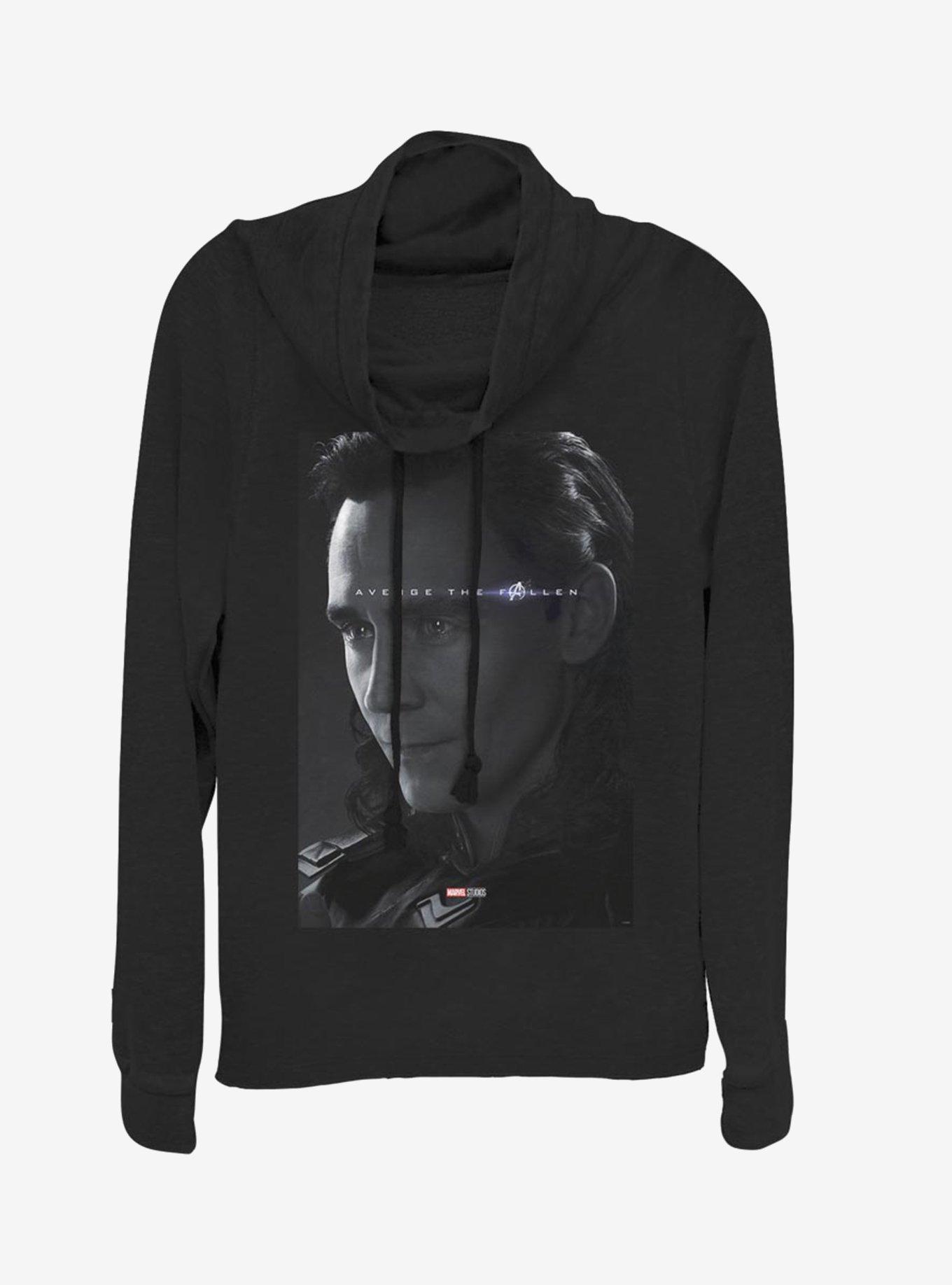 Marvel Avengers: Endgame Avenge Loki Cowlneck Long-Sleeve Womens Top, BLACK, hi-res