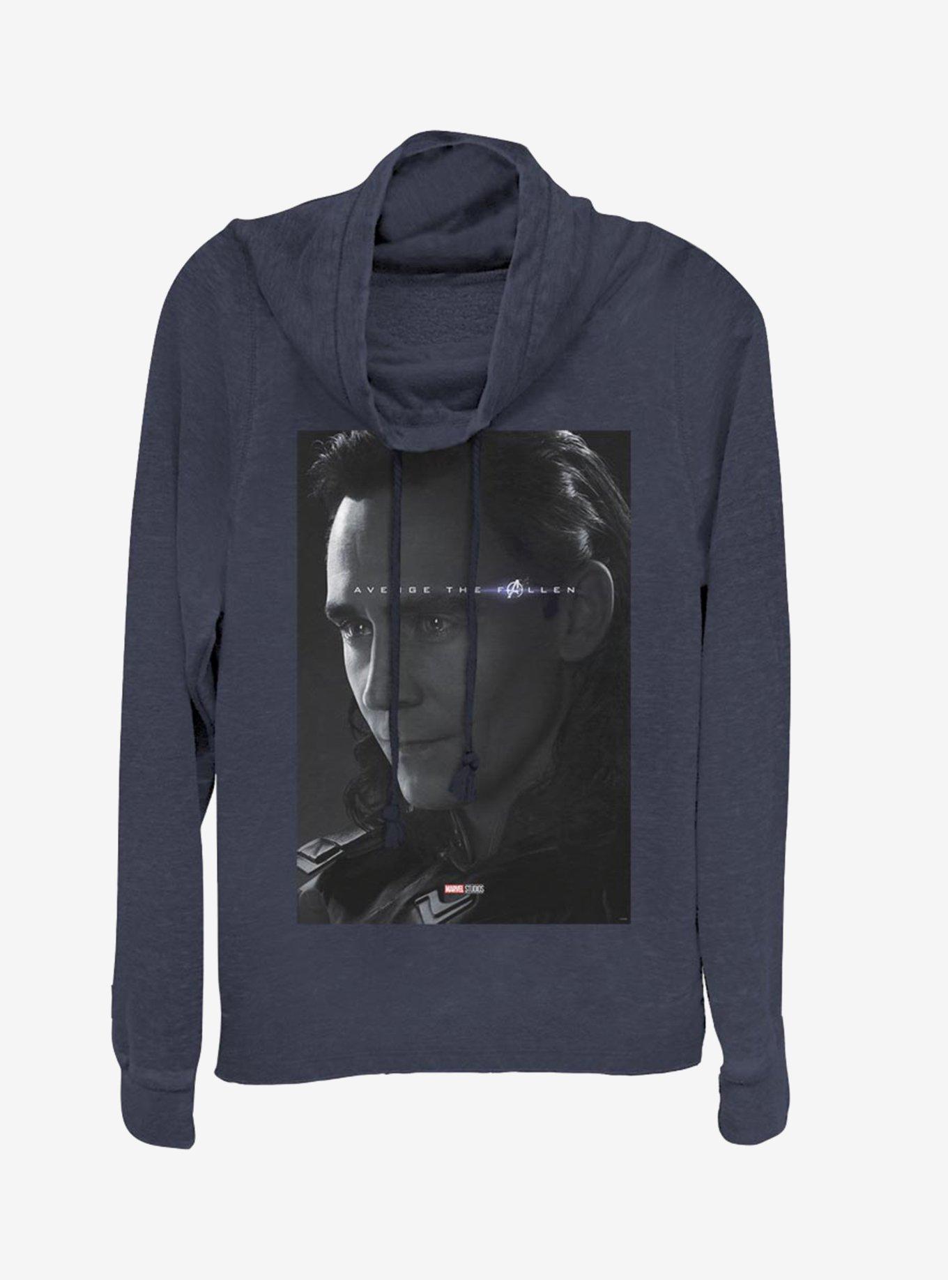 Marvel Avengers: Endgame Avenge Loki Cowlneck Long-Sleeve Womens Top, NAVY, hi-res