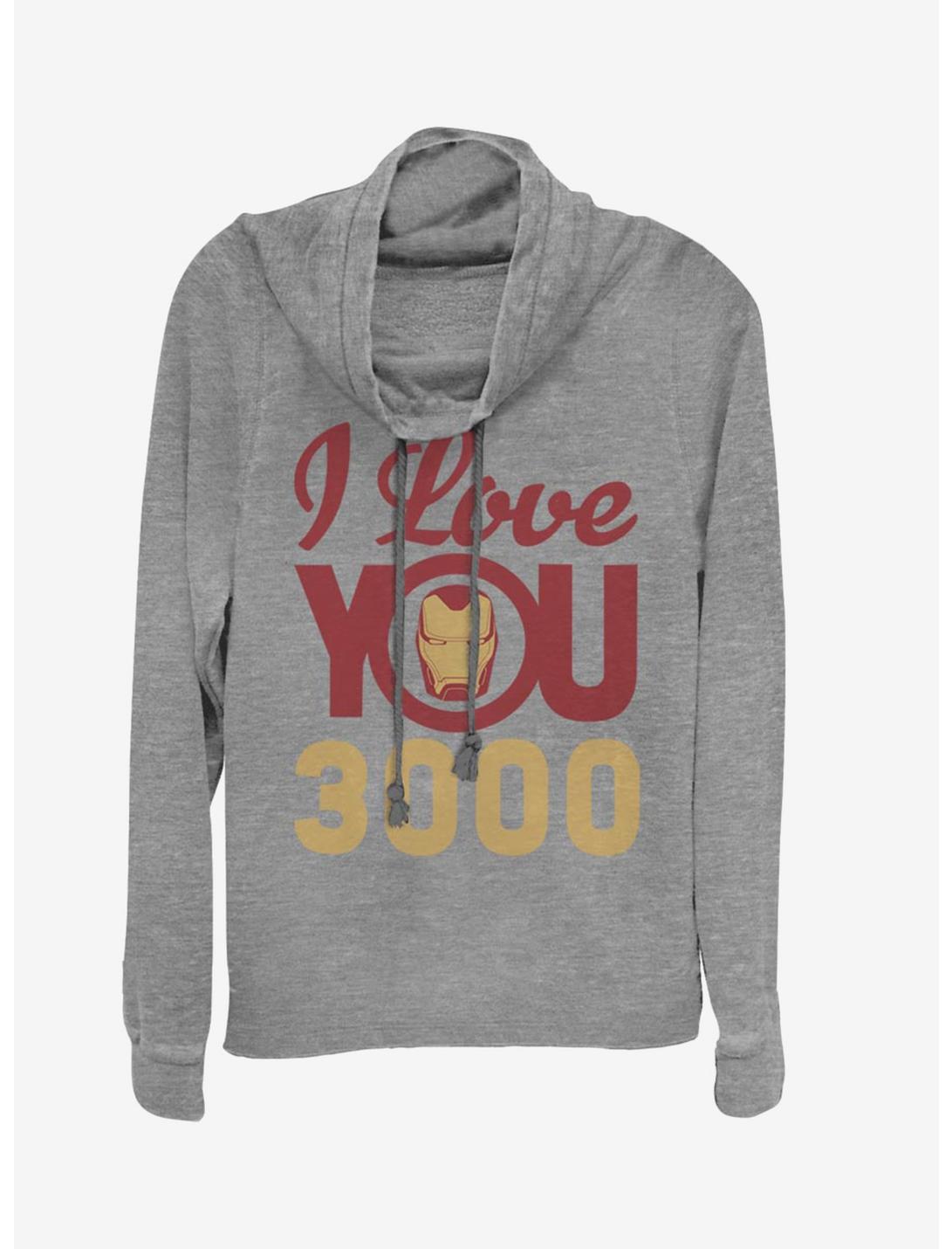 Marvel Iron Man Love You 3000 Icon Face Cowlneck Long-Sleeve Womens Top, GRAY HTR, hi-res