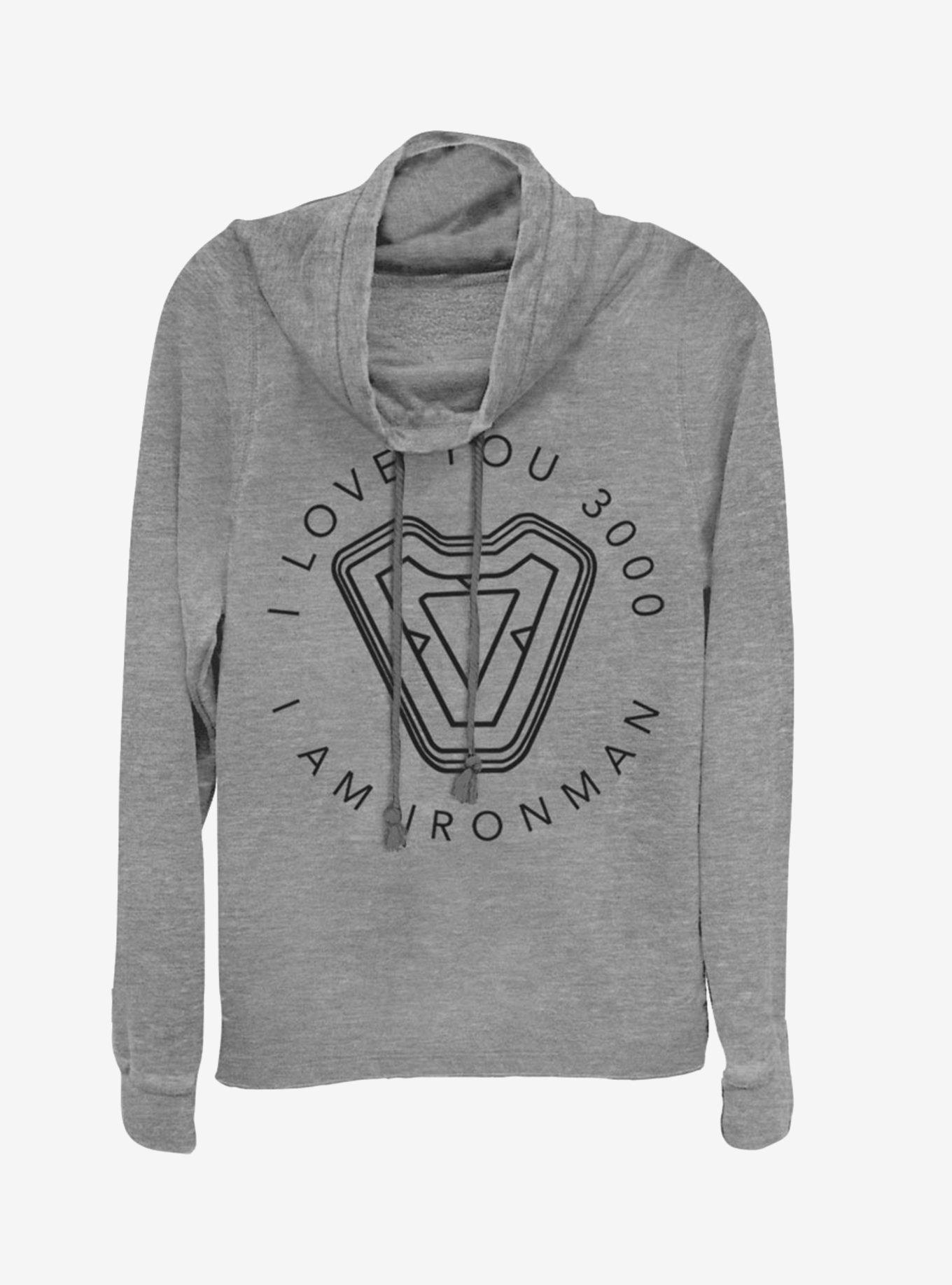 Marvel Iron Man Iron Man's Heart Cowlneck Long-Sleeve Womens Top, GRAY HTR, hi-res