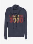 Marvel Iron Man Love You 3000 Cowlneck Long-Sleeve Womens Top, NAVY, hi-res