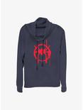 Marvel Spider-Man : Into The Spiderverse Miles Symbol Cowlneck Long-Sleeve Womens Top, NAVY, hi-res