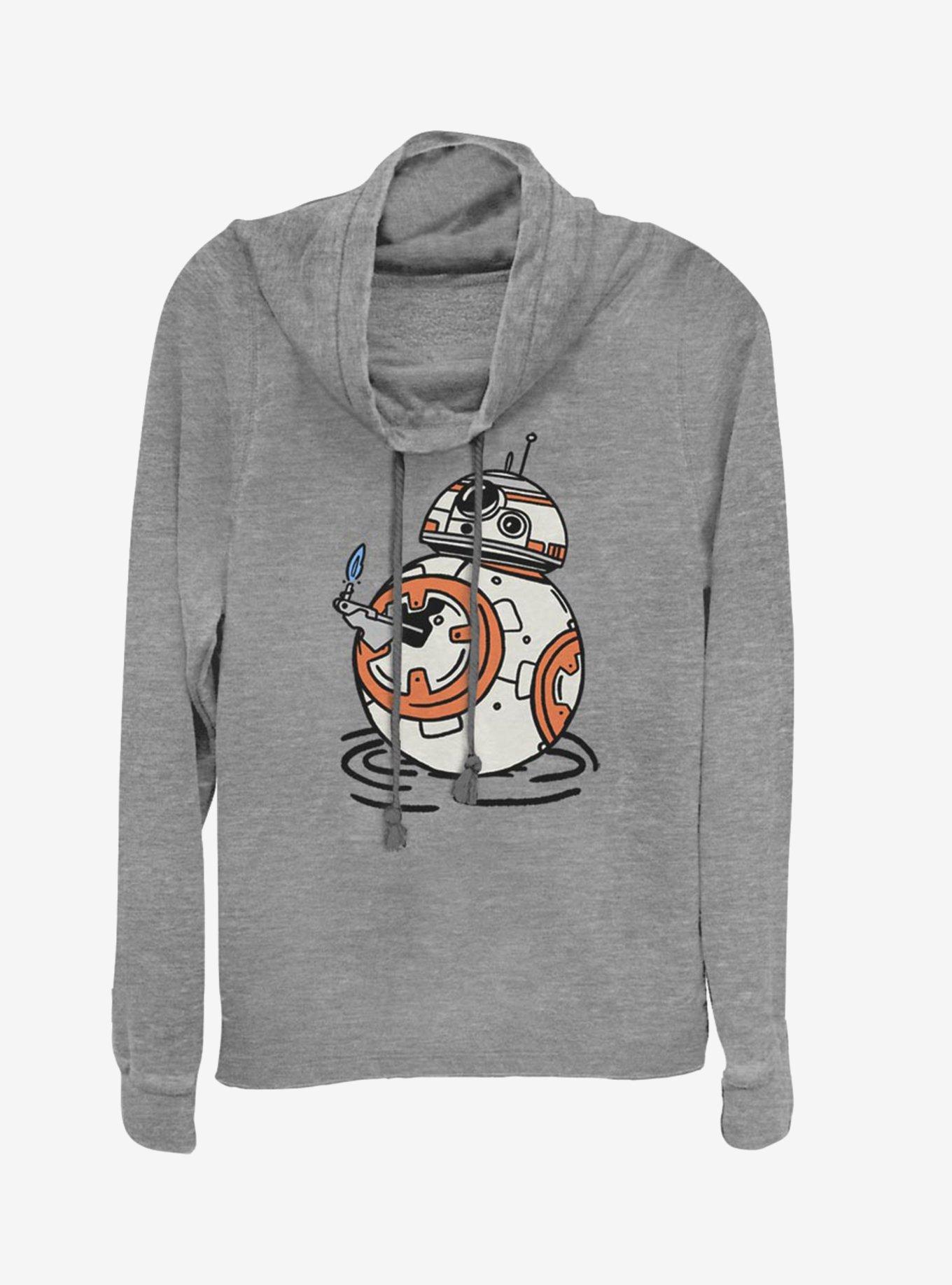 Star Wars Episode IX The Rise Of Skywalker BB Doodles Cowlneck Long-Sleeve Womens Top, GRAY HTR, hi-res