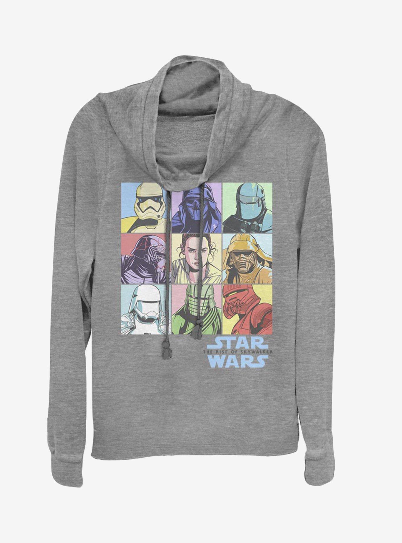 Star Wars Episode IX The Rise Of Skywalker Pastel Rey Boxes Cowlneck Long-Sleeve Womens Top, GRAY HTR, hi-res