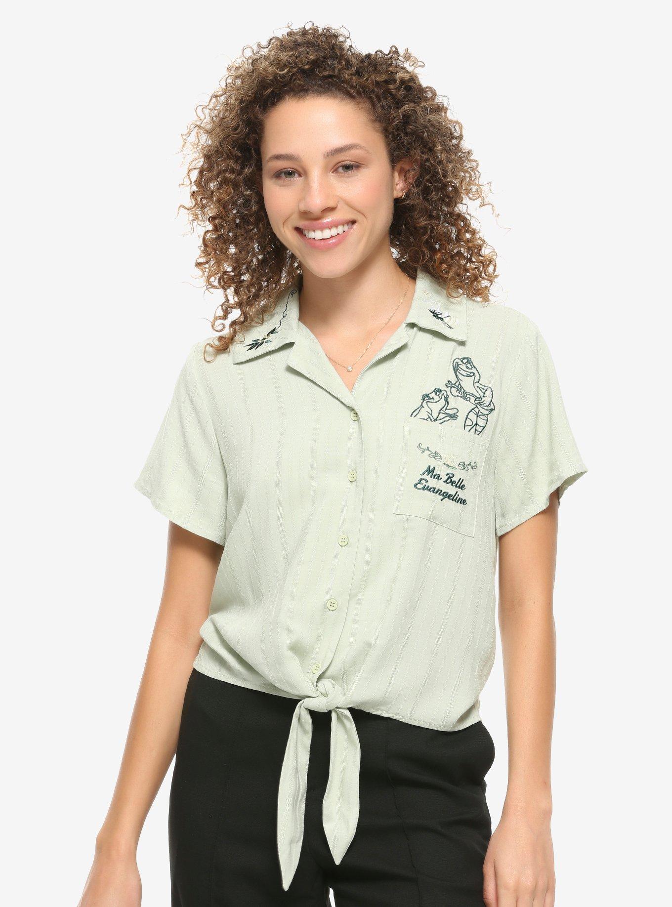 Our Universe Disney The Princess And the Frog Evangeline Woven Tie-Front Button-Up, MULTI, hi-res