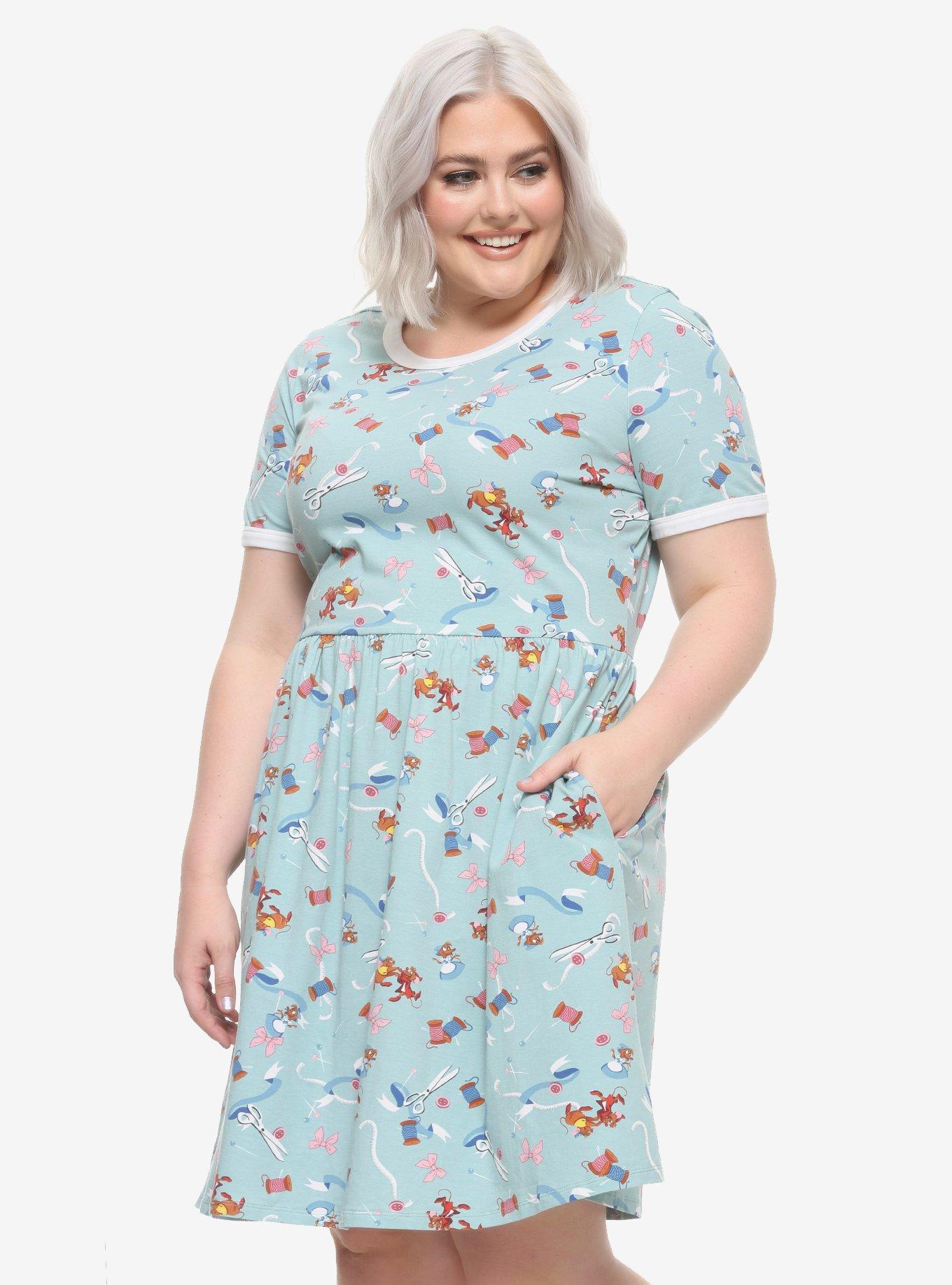 Her Universe Disney Cinderella Sewing Mice Ringer Dress Plus Size, MULTI, hi-res