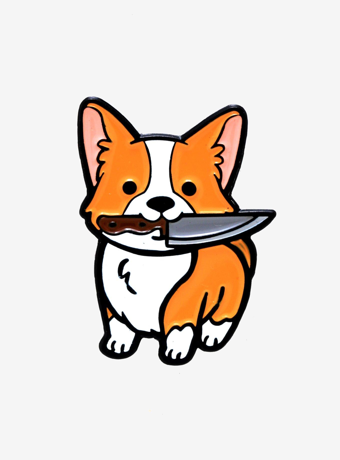 Corgi With Knife Enamel Pin, , hi-res