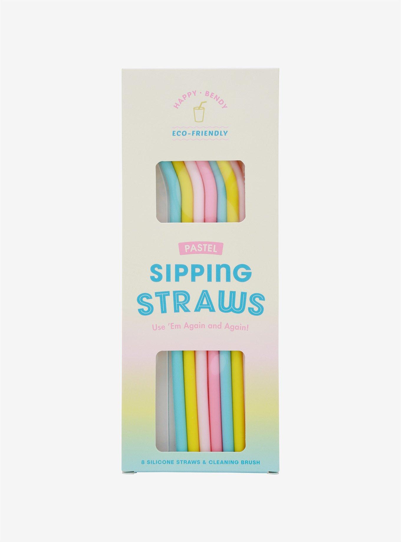 Pastel Silicone Reusable Straw Set, , hi-res