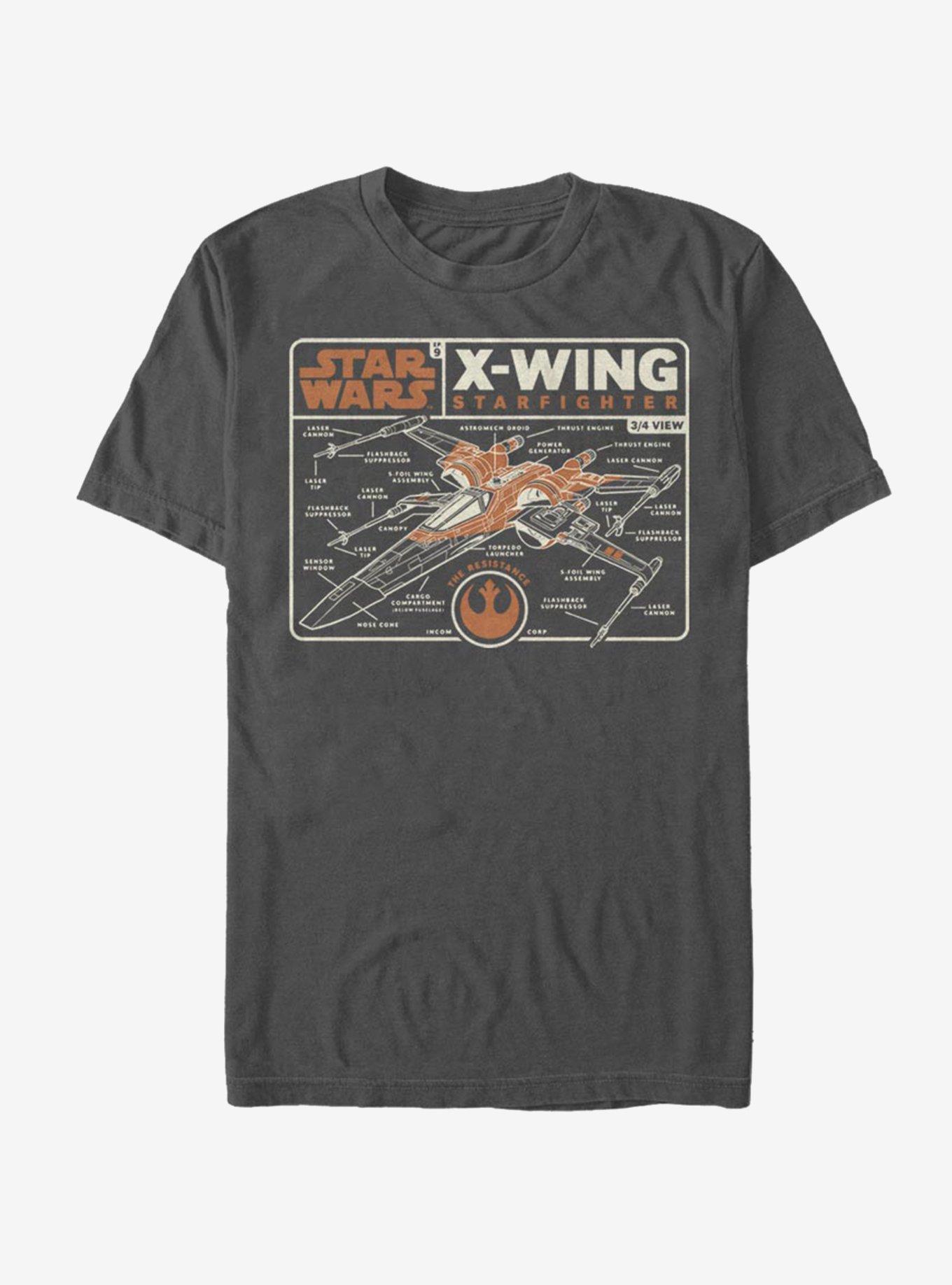 Star Wars Episode IX The Rise Of Skywalker Starfighter Schematic T-Shirt, CHARCOAL, hi-res