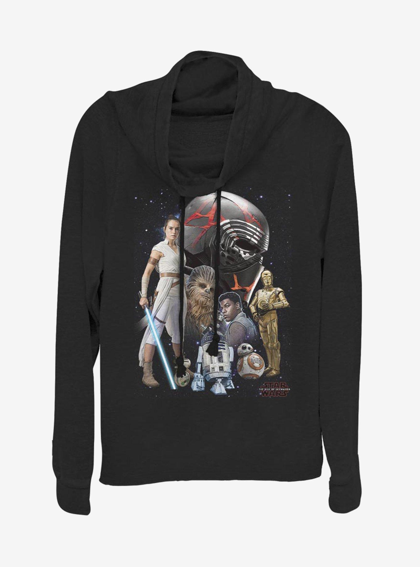 Star Wars Episode IX The Rise Of Skywalker Heroes Of The Galaxy Cowlneck Long-Sleeve Womens Top, BLACK, hi-res