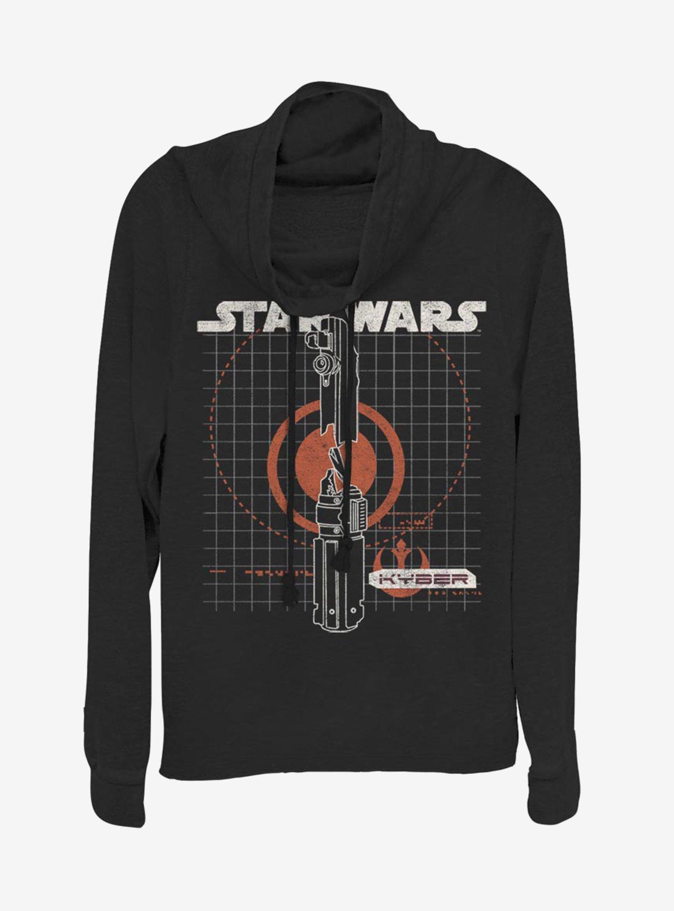 Star Wars Episode IX The Rise Of Skywalker Kyber Crystal Cowlneck Long-Sleeve Womens Top, BLACK, hi-res