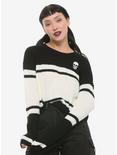 Black & White Skull Girls Crop Sweater, BLACK, hi-res