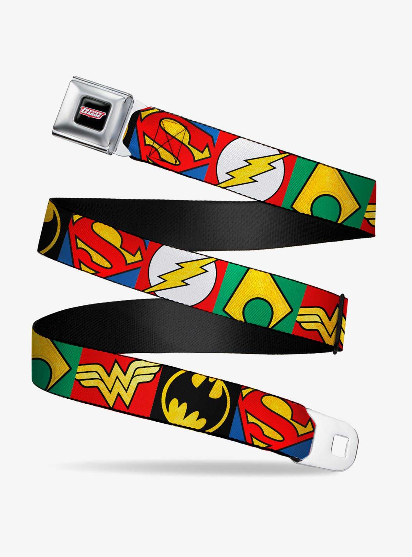 Dc Comics Justice League 5 Superhero Textured Logo  Seatbelt Belt, , hi-res