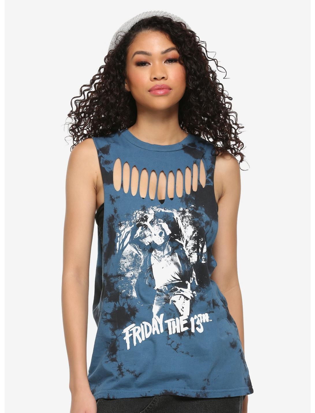 Friday The 13th Jason Acid Wash Girls Muscle Top, WHITE, hi-res