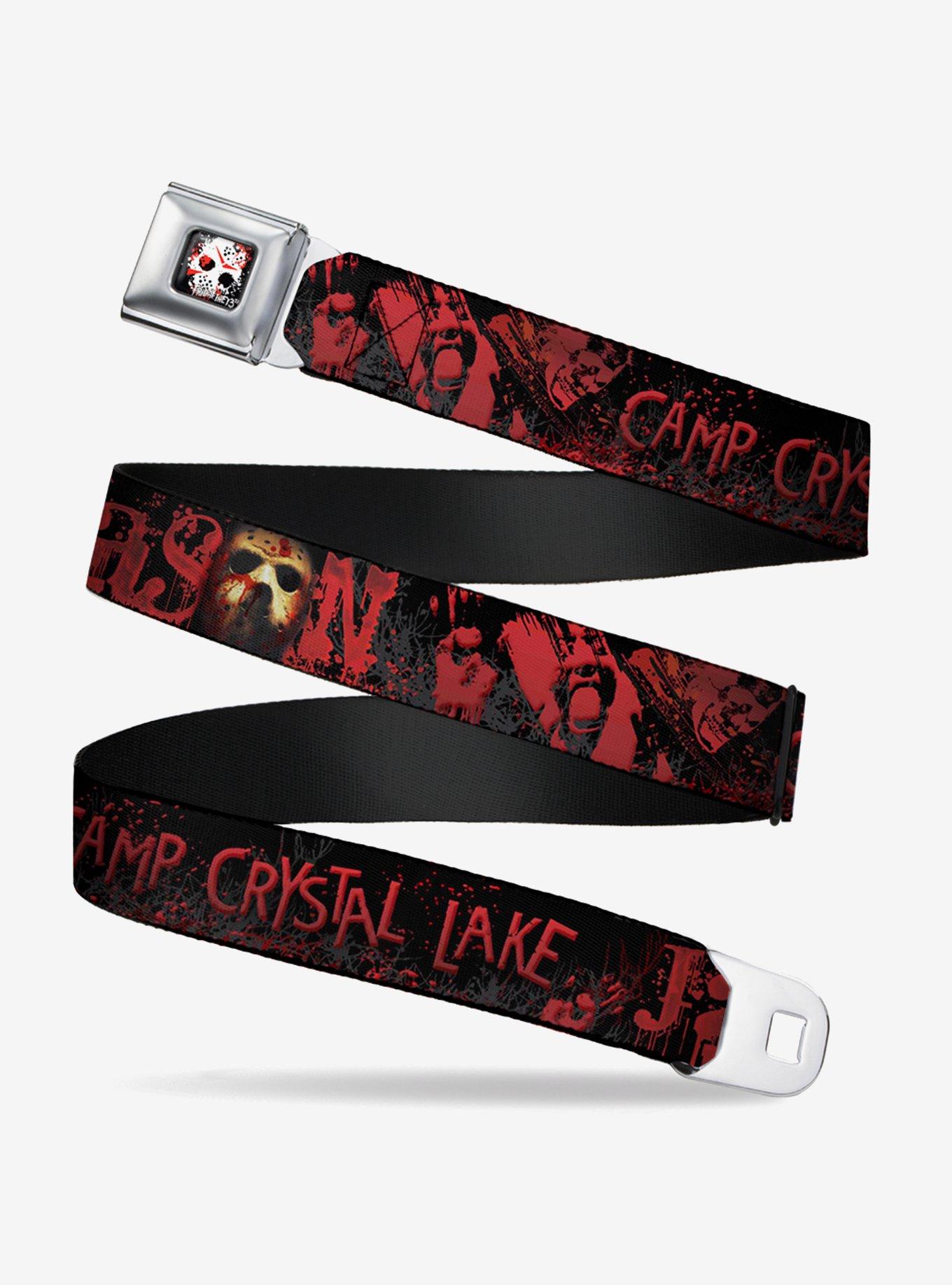 Friday The 13Th Jason Mask Camp Crystal Lake Hand Prints Seatbelt Belt ...