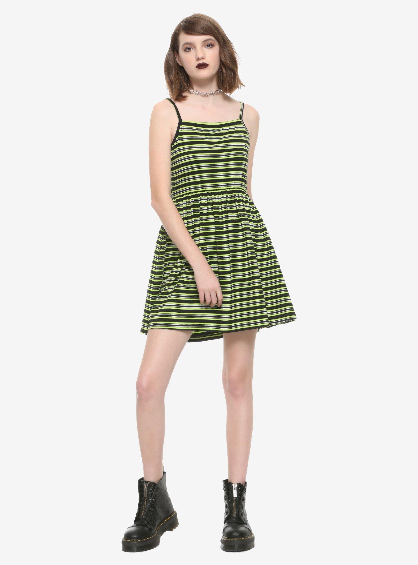 Green & Black Striped Skater Dress, STRIPES, hi-res