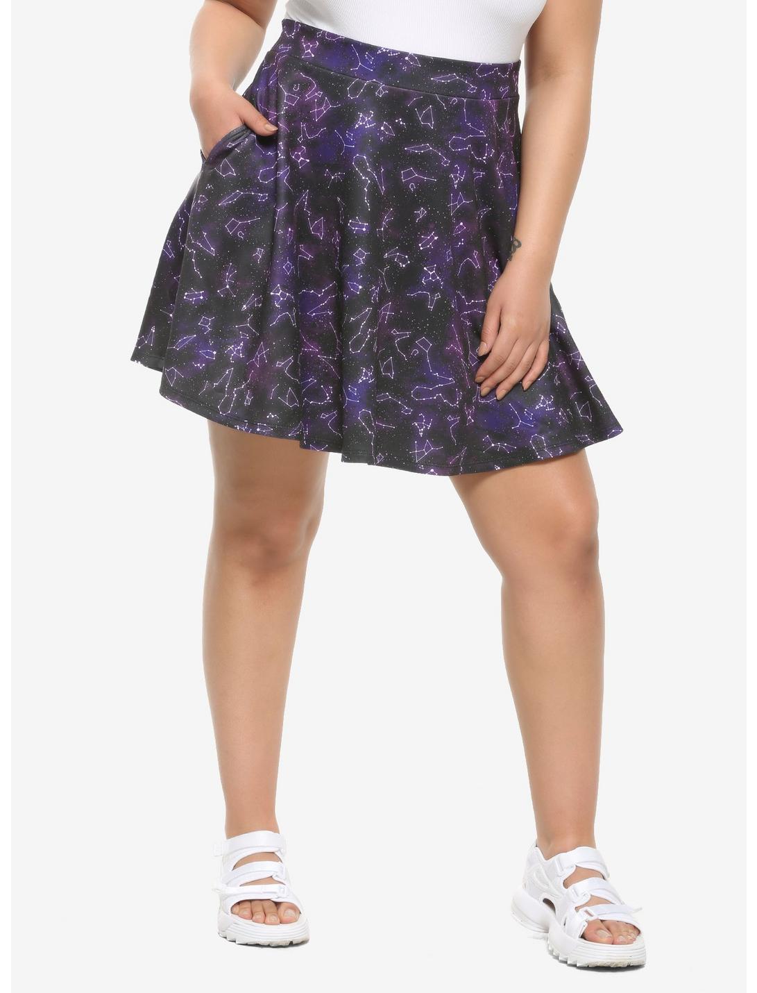 Constellation Print Skater Skirt Plus Size, GALAXY, hi-res
