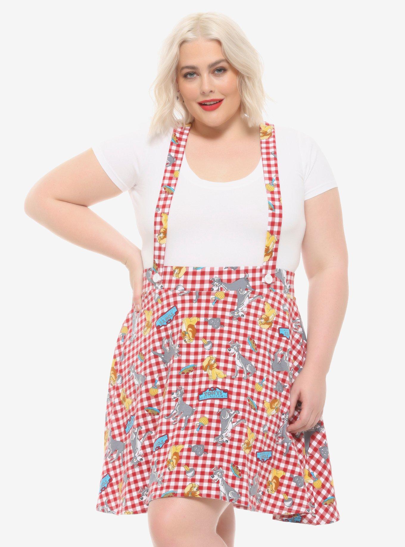 Disney Lady And The Tramp Tony's Restaurant Suspender Skirt Plus Size, PLAID, hi-res