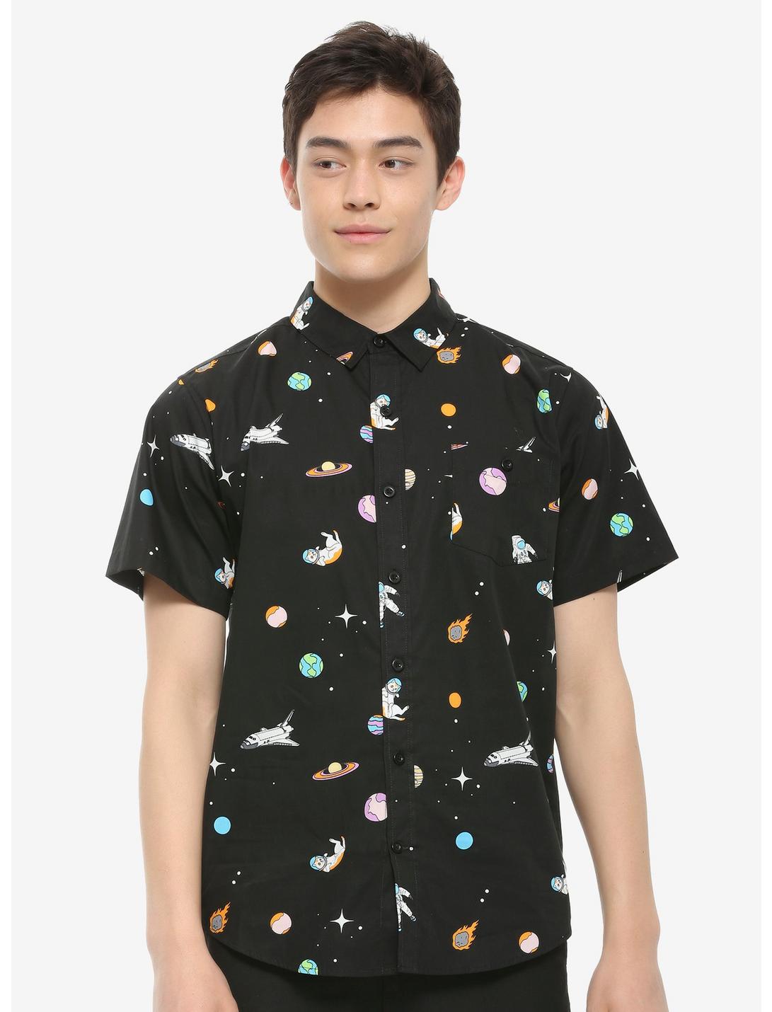 Cats In Space Woven Button-Up Hot Topic Exclusive, , hi-res