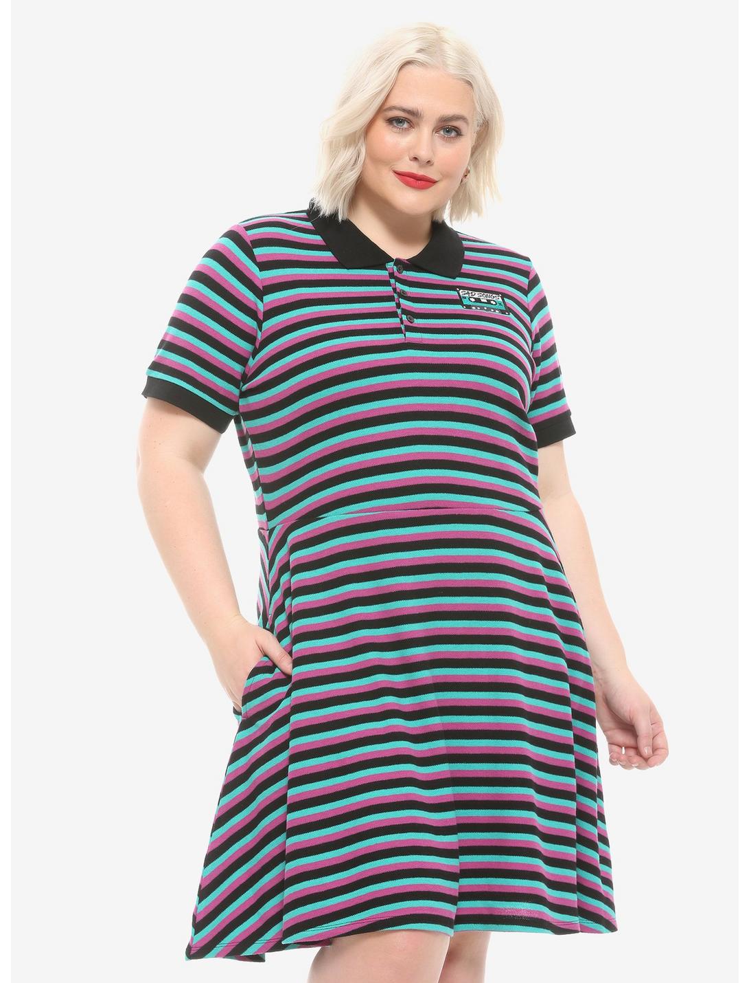 Sad Songs Striped Polo Dress Plus Size, STRIPES, hi-res