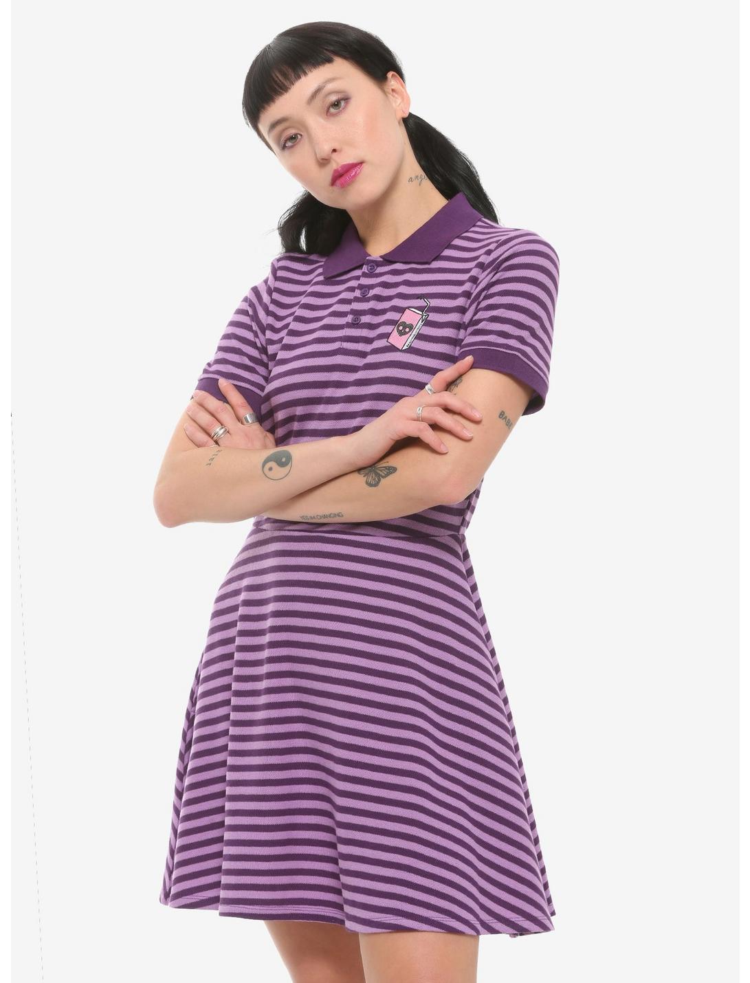 Ex-Boyfriend Tears Purple Stripe Polo Dress, STRIPES, hi-res