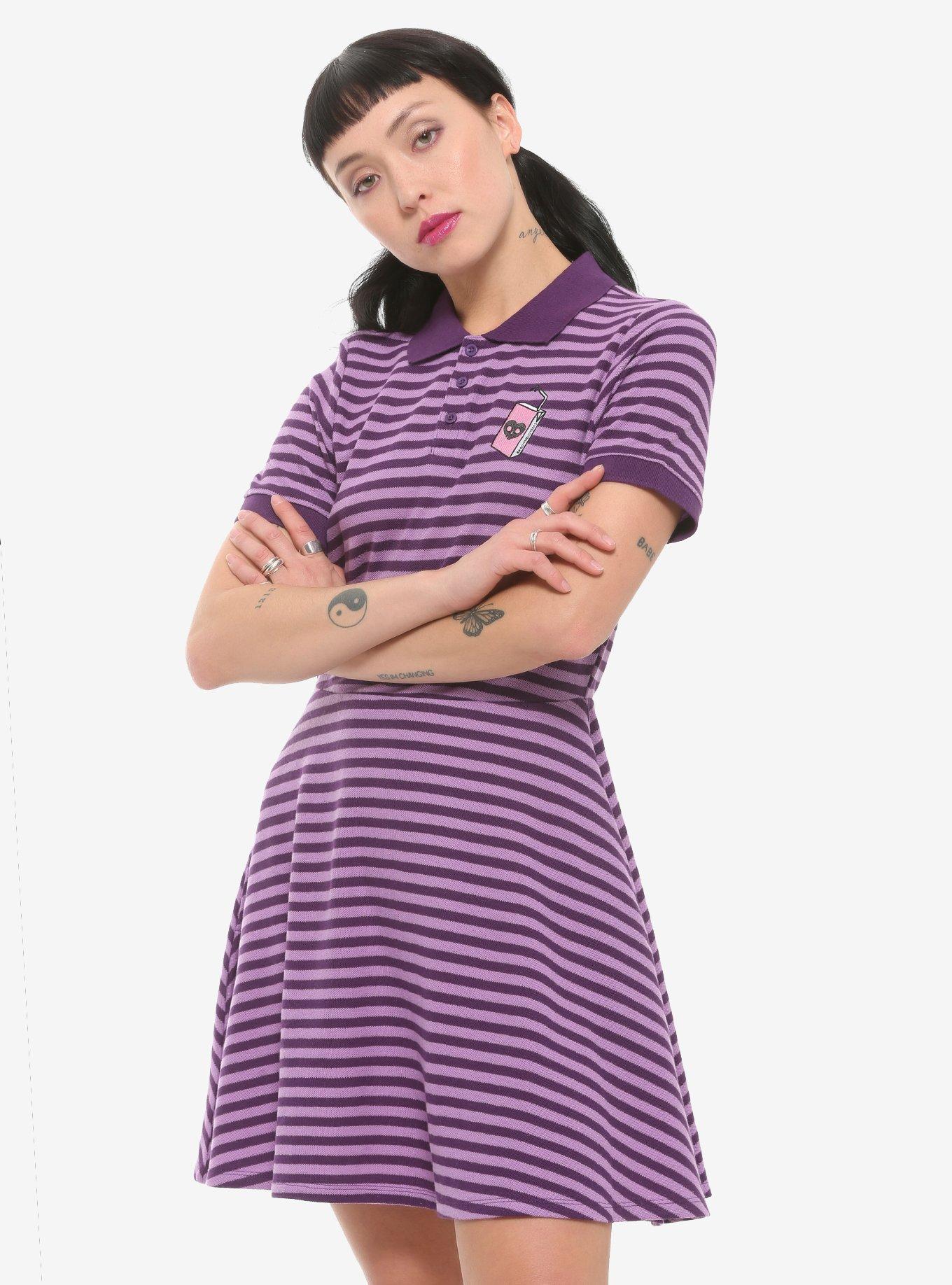 Ex-Boyfriend Tears Purple Stripe Polo Dress, STRIPES, hi-res