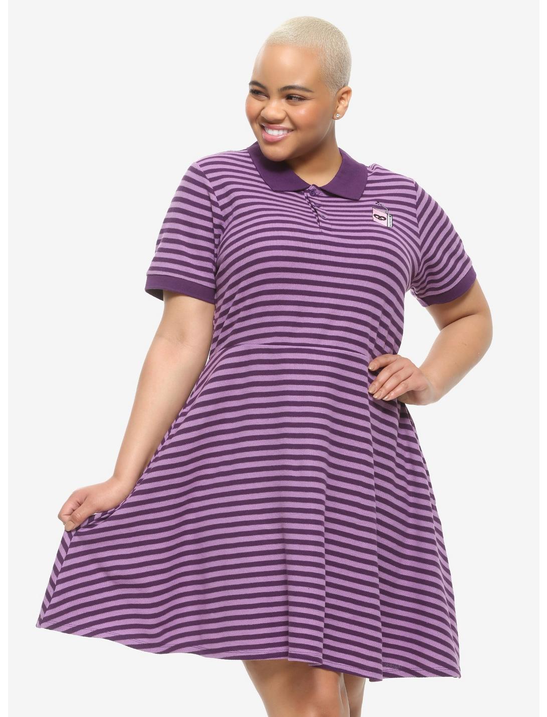 Ex-Boyfriend Tears Purple Striped Polo Dress Plus Size, STRIPES, hi-res