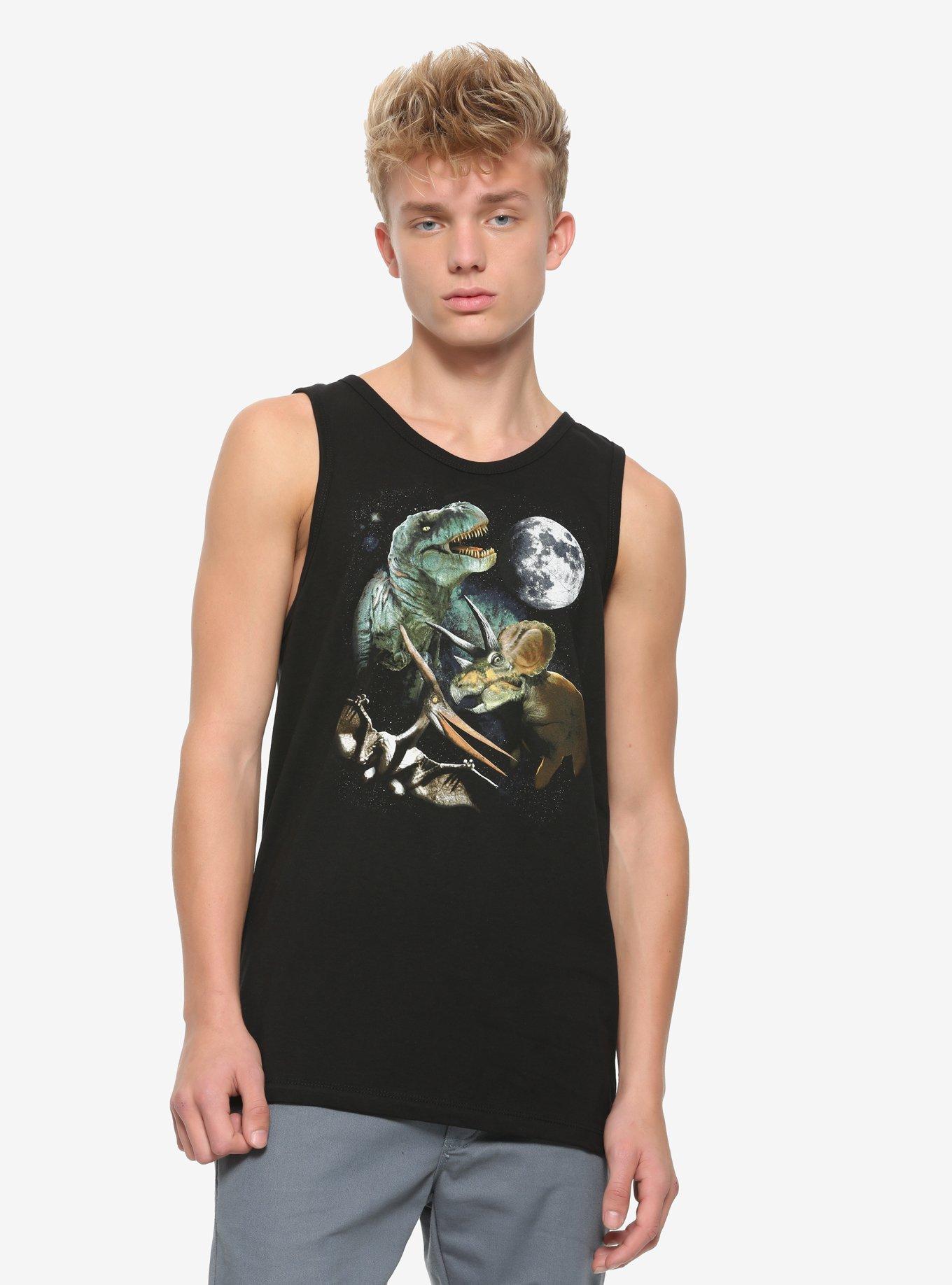 Dinosaur Trio & Moon Tank Top, BLACK, hi-res
