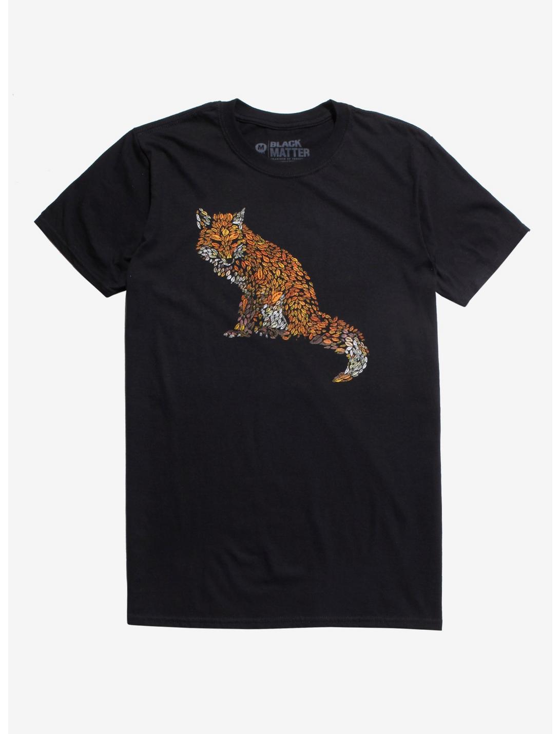 Fox Leaves At Midnight T-Shirt By Thomas Morrow, BLACK, hi-res