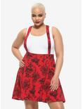 Red & Black Damask Suspender Skirt Plus Size, BURGUNDY, hi-res