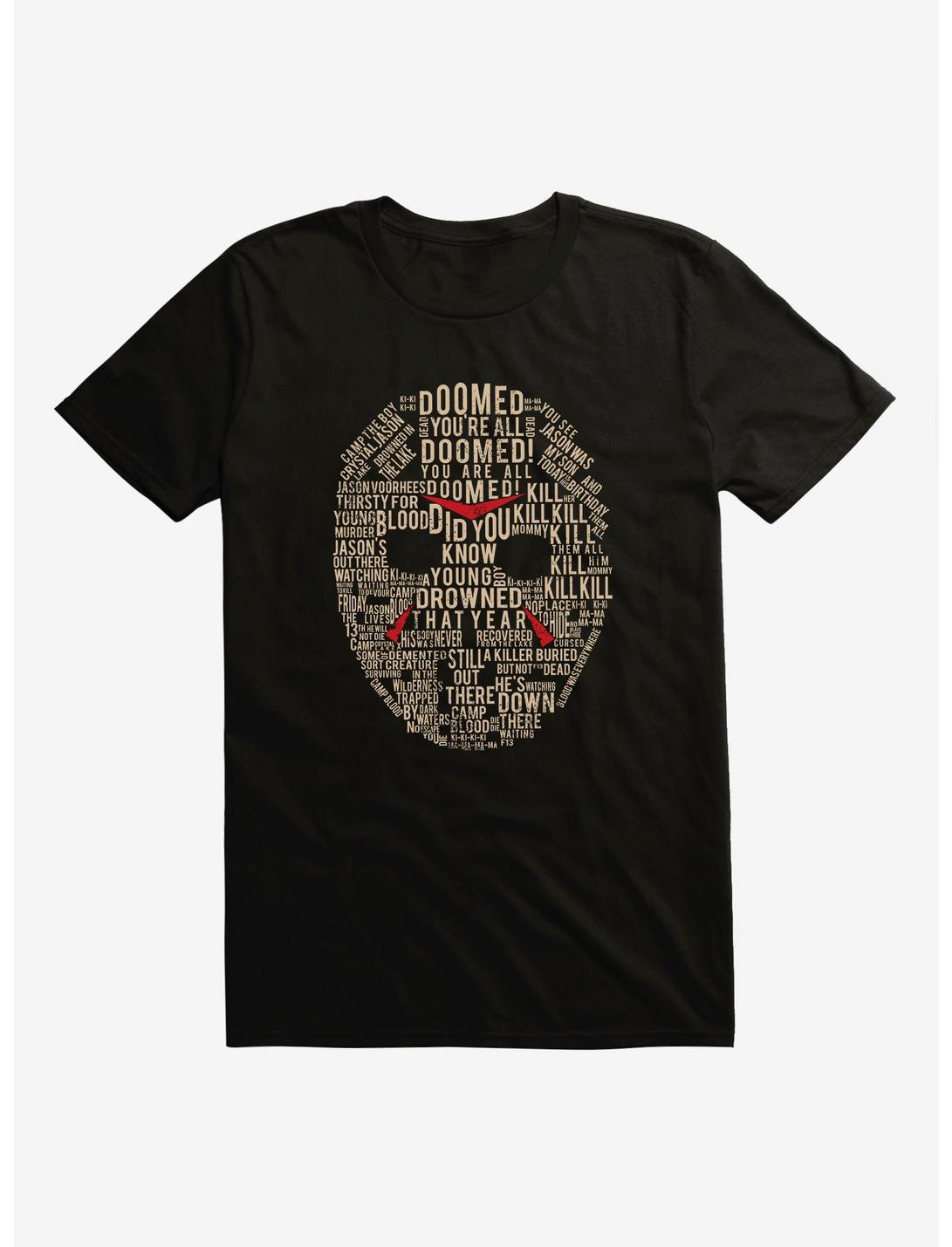Extra Soft Friday The 13th Mask Word Collage T-Shirt, BLACK, hi-res