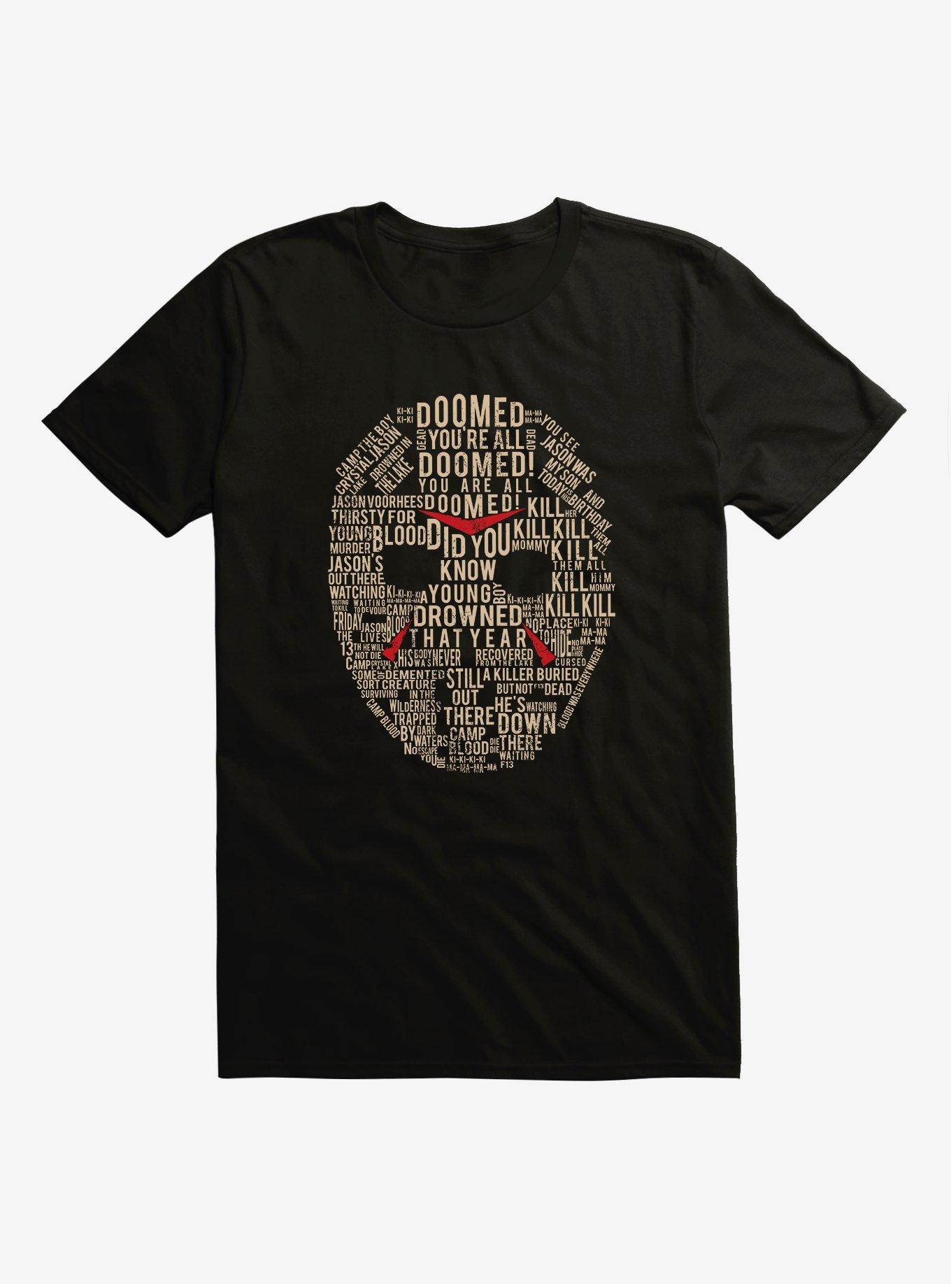 Friday The 13th Jason Mask Word Collage Extra Soft T-Shirt, BLACK, hi-res