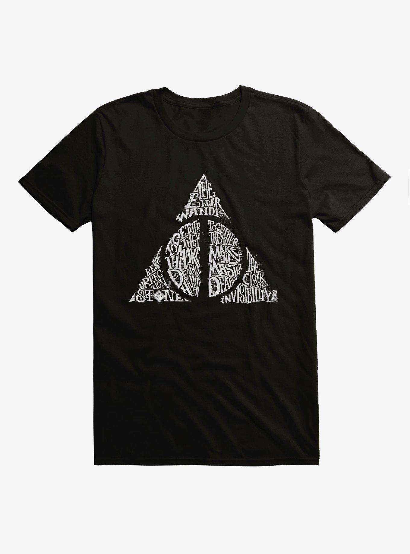 Harry Potter Deathly Hallows Symbol Words Extra Soft T-Shirt, BLACK, hi-res