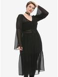 Black Chiffon Button-Up Bell Sleeve Duster Plus Size, BLACK, hi-res