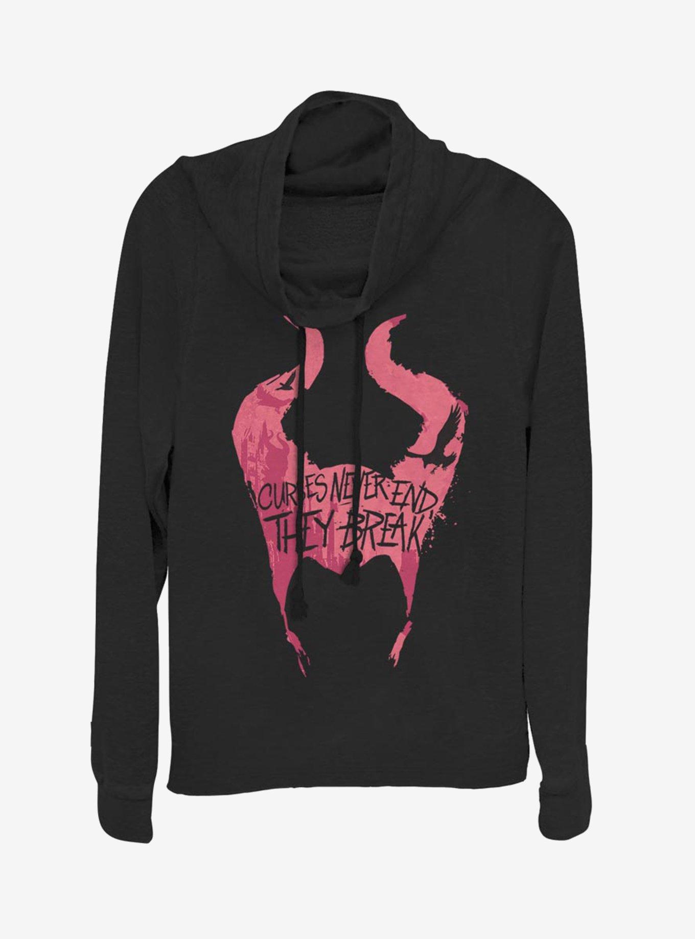 Disney Maleficent: Mistress Of Evil Cursed Horns Cowlneck Long-Sleeve Womens Top, BLACK, hi-res