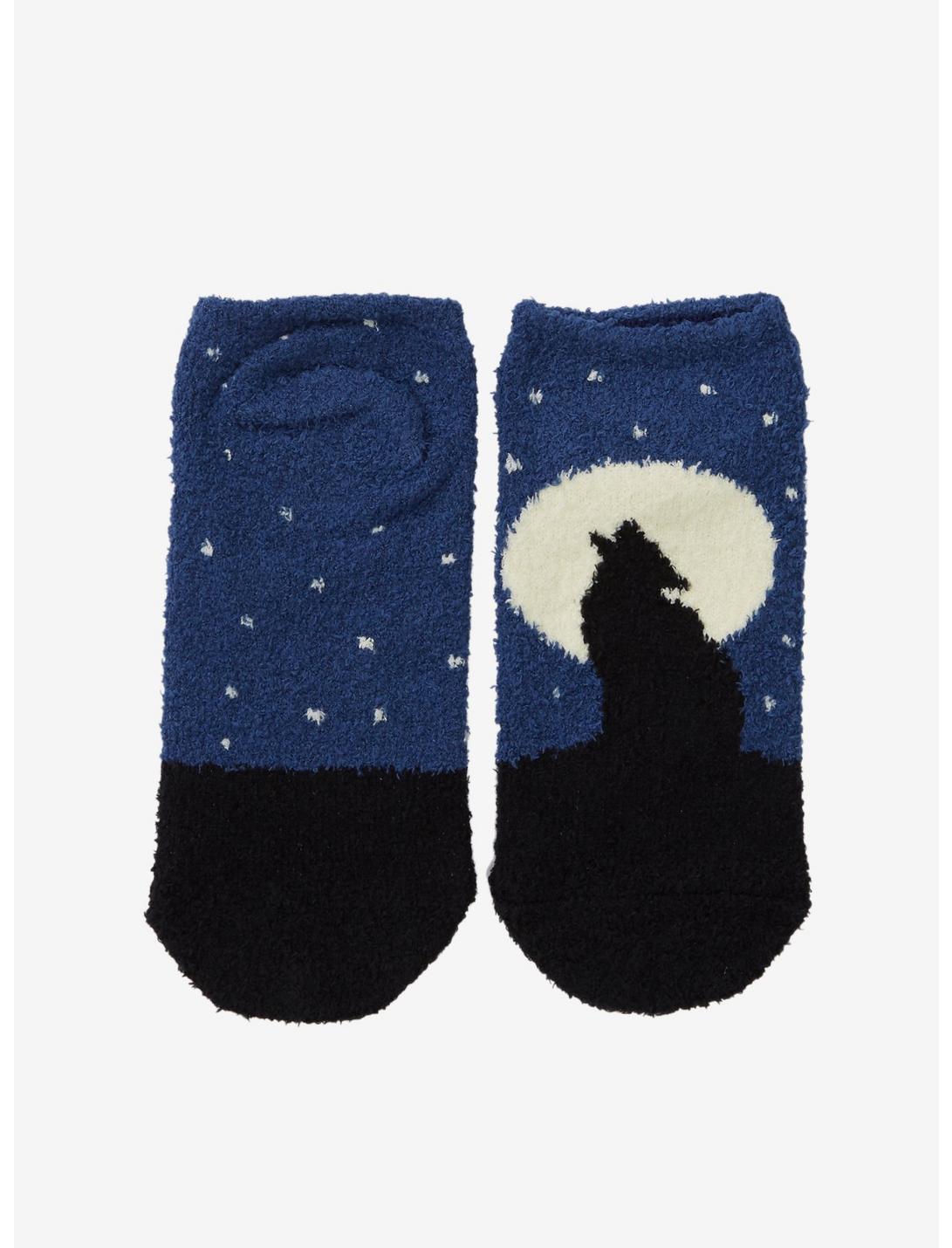 Wolf Moon Fuzzy No-Show Socks, , hi-res