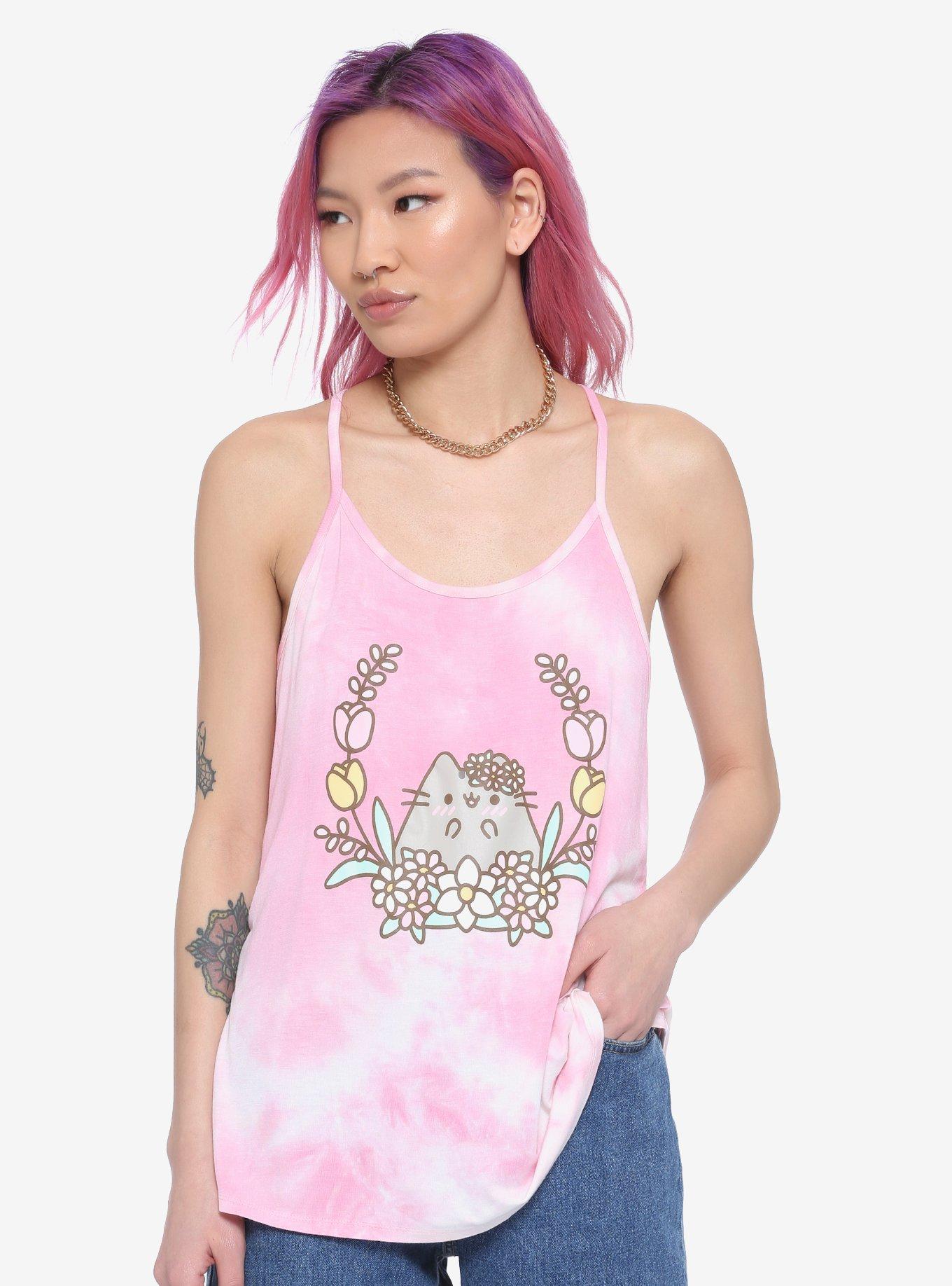 Pusheen Pretty Flowers Tie-Dye Girls Tank Top, MULTI, hi-res