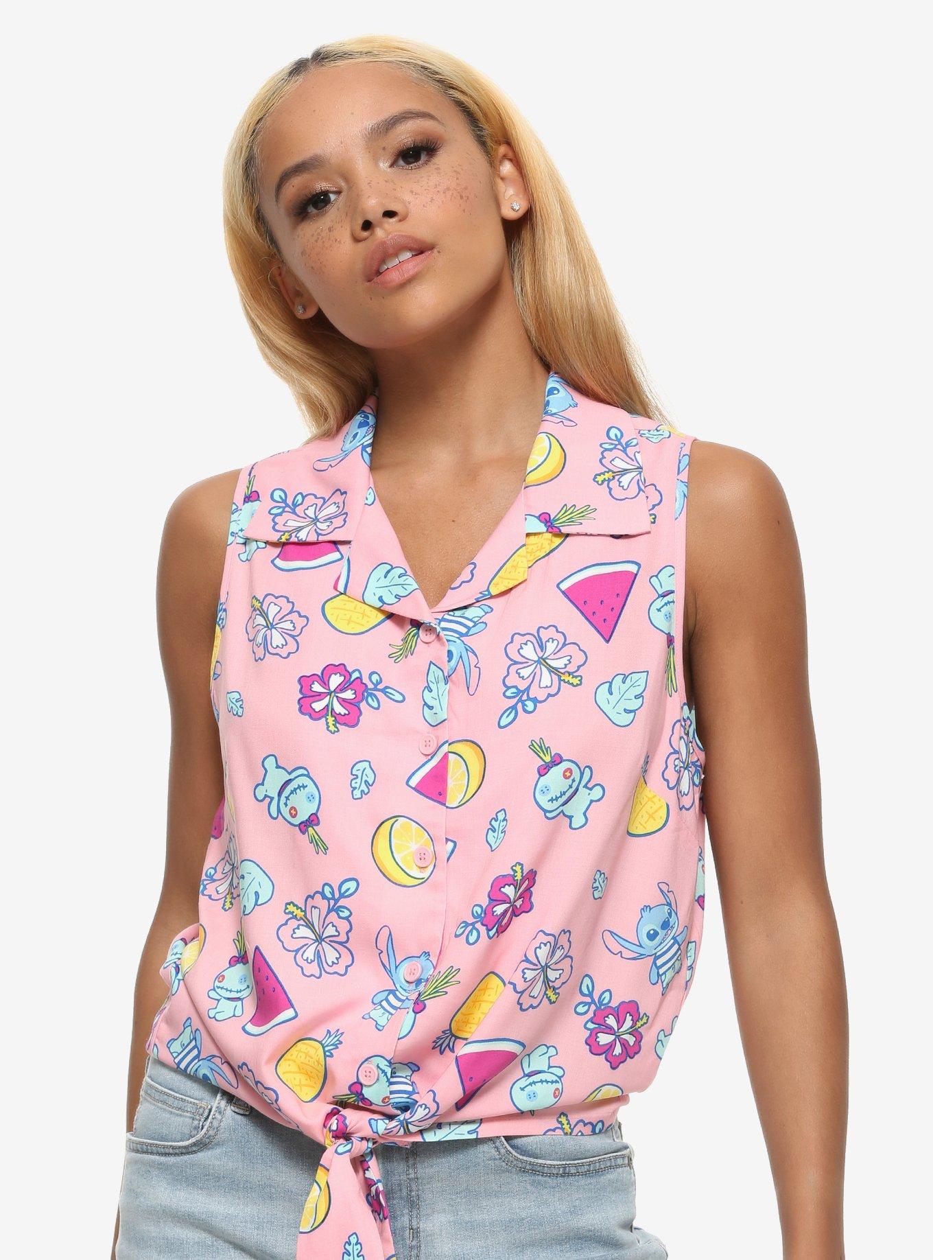 Disney Lilo & Stitch Flowers & Fruit Tie-Front Girls Woven Tank Top, MULTI, hi-res