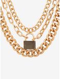 Gold Padlock Chain Necklace Set, , hi-res