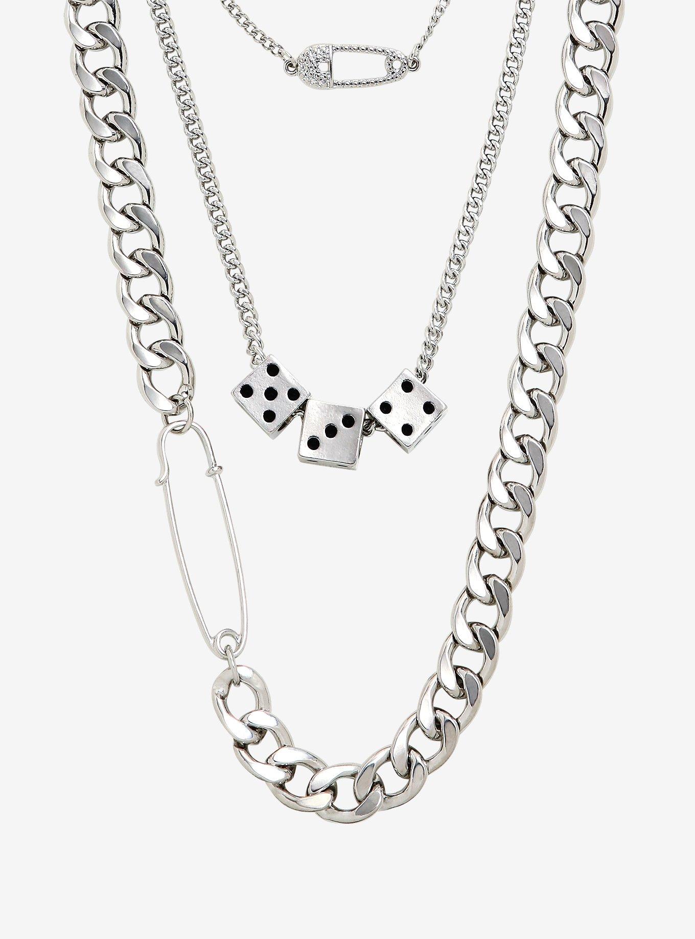 Safety Pin Dice Chain Necklace Set | Hot Topic