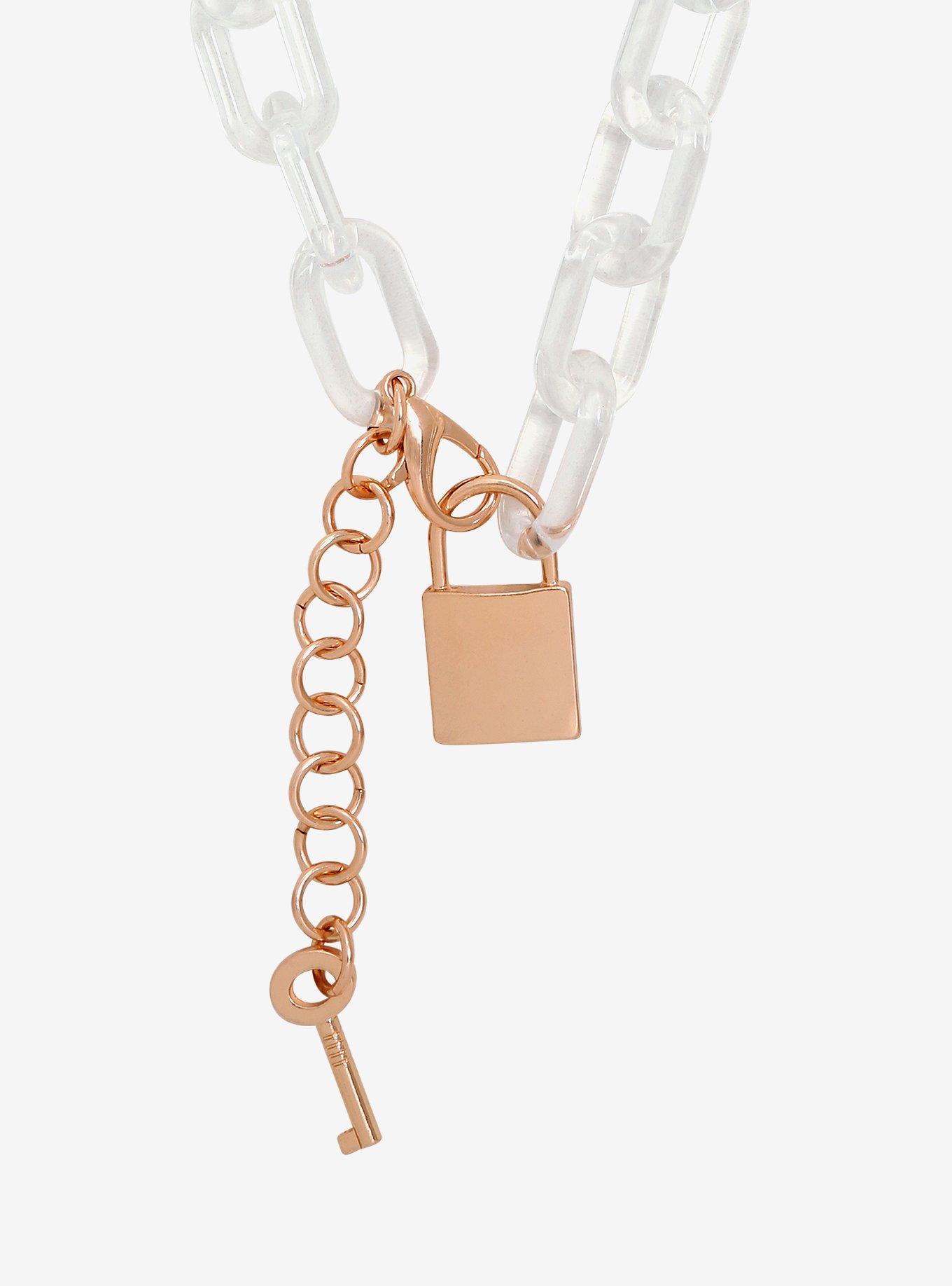 Clear Chain & Padlock Necklace, , hi-res