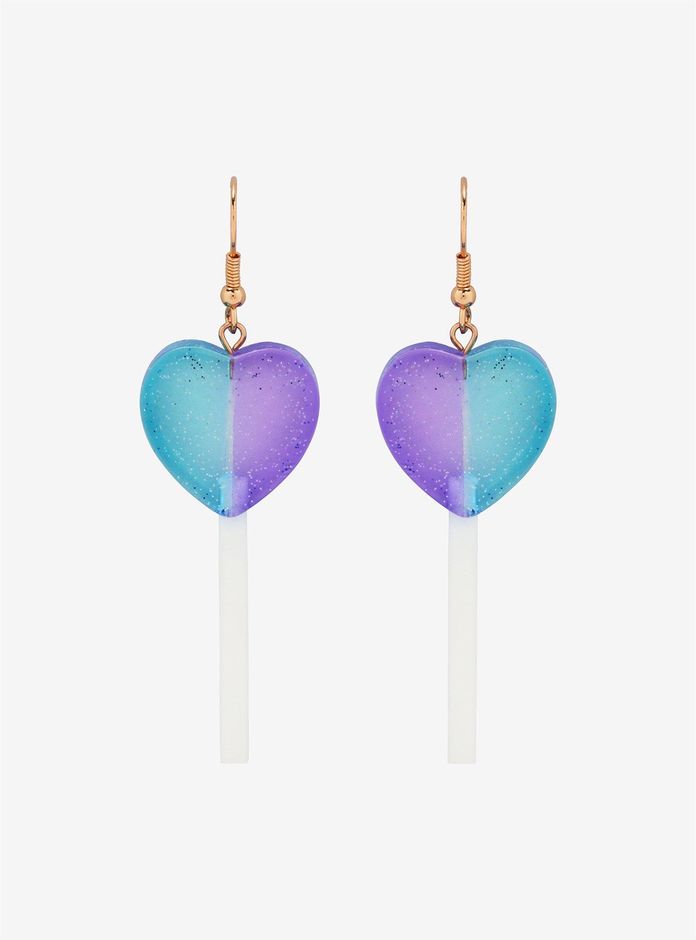 Blue & Purple Heart Lollipop Earrings